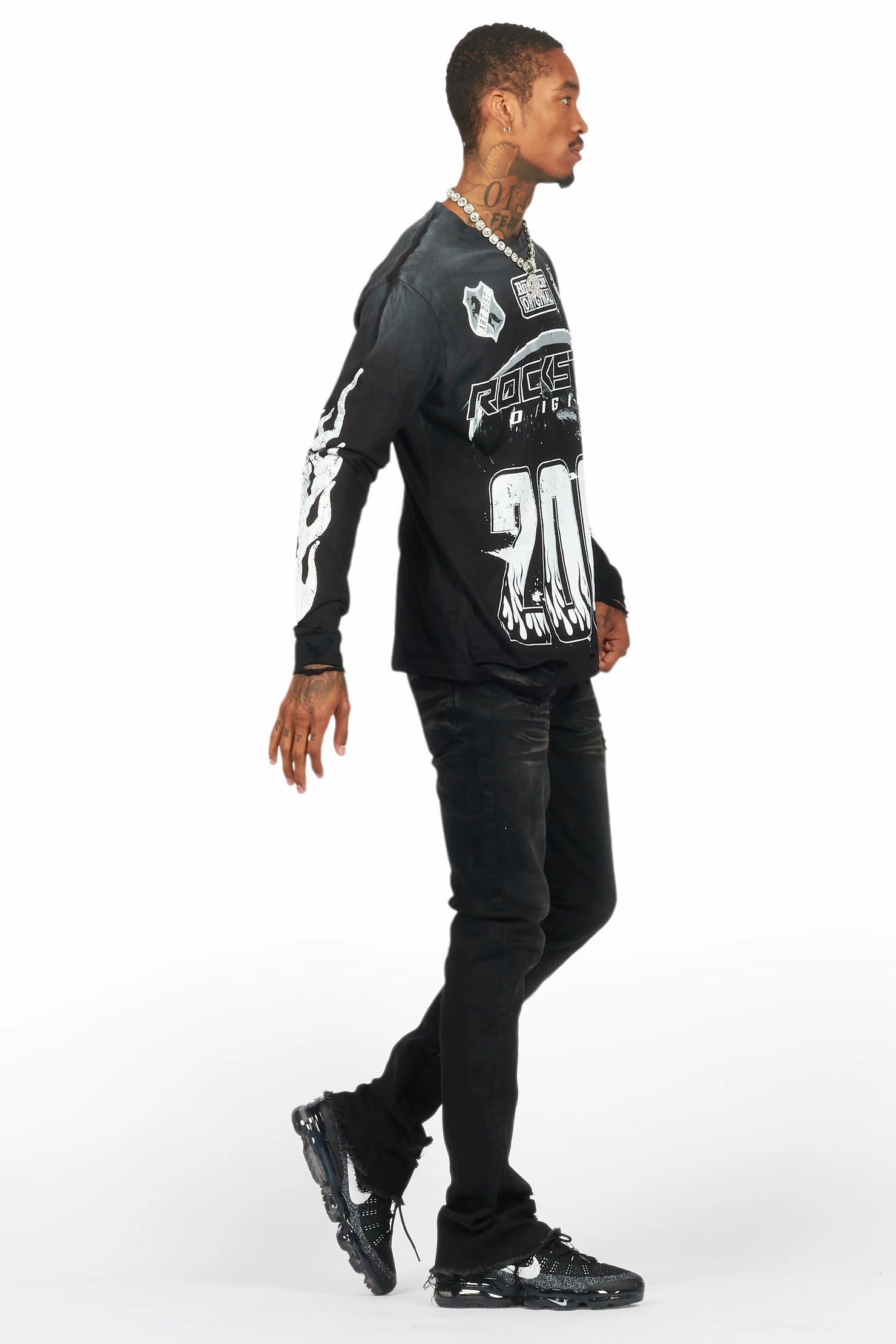 Savag Black Stacked Flare Jean