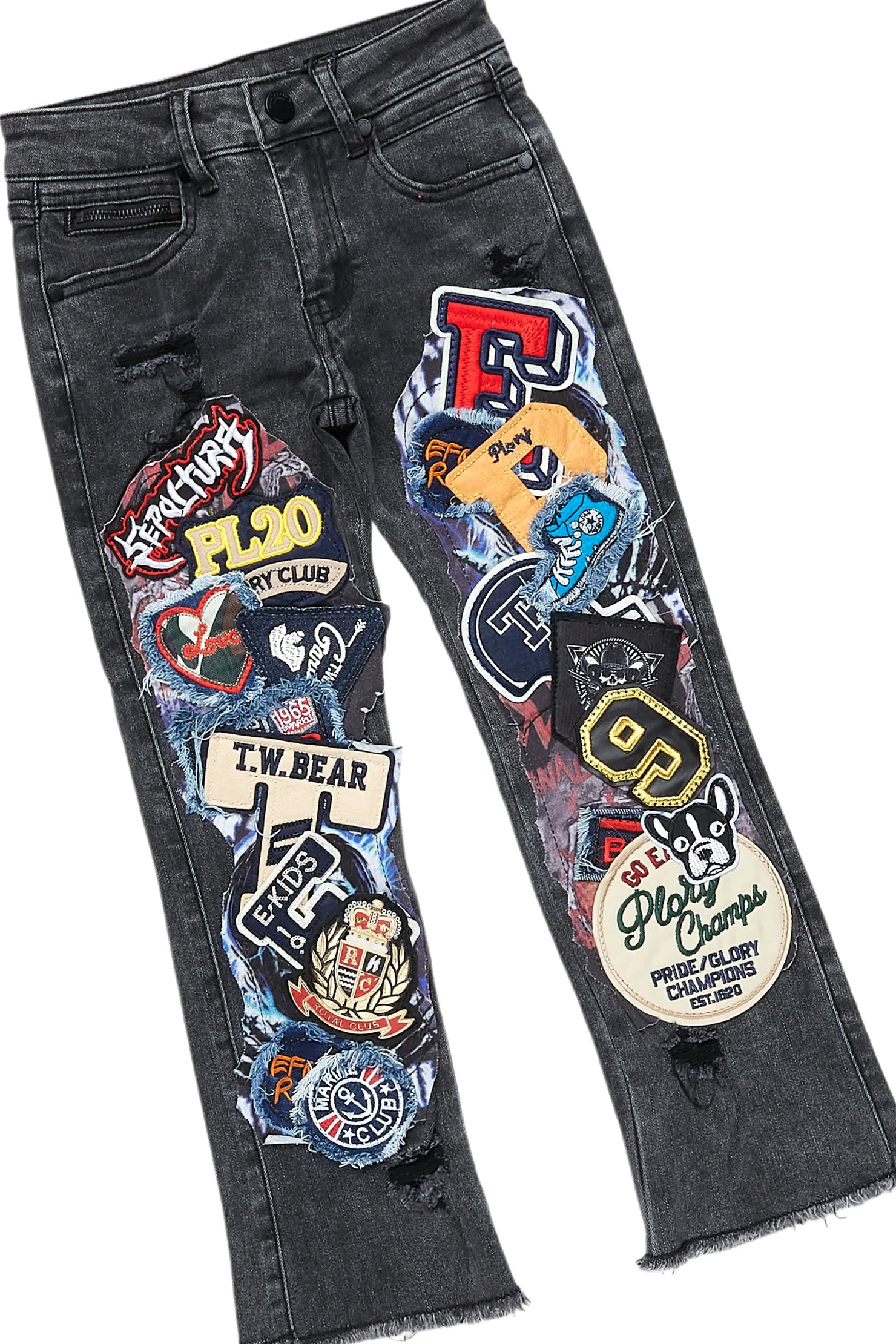 Boys Ezra Black Hoodie & Espen Stacked Flare Jean Set