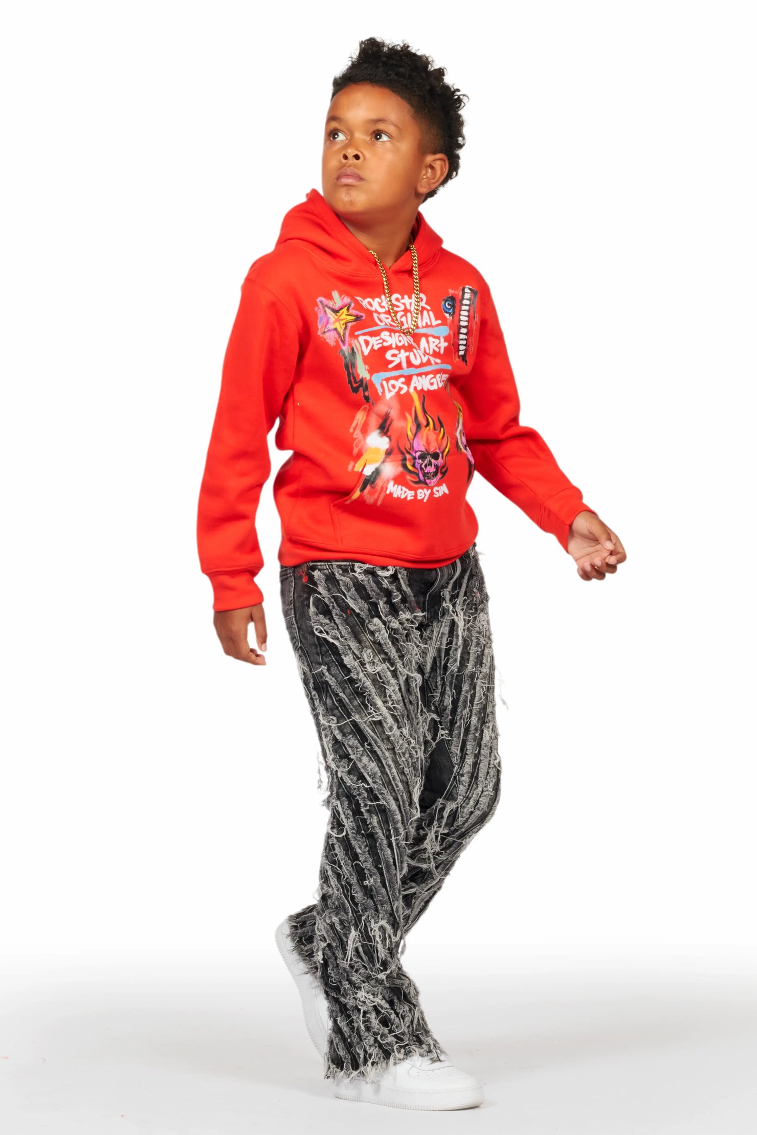 Boys Figg Dark Grey Stacked Flare Jean