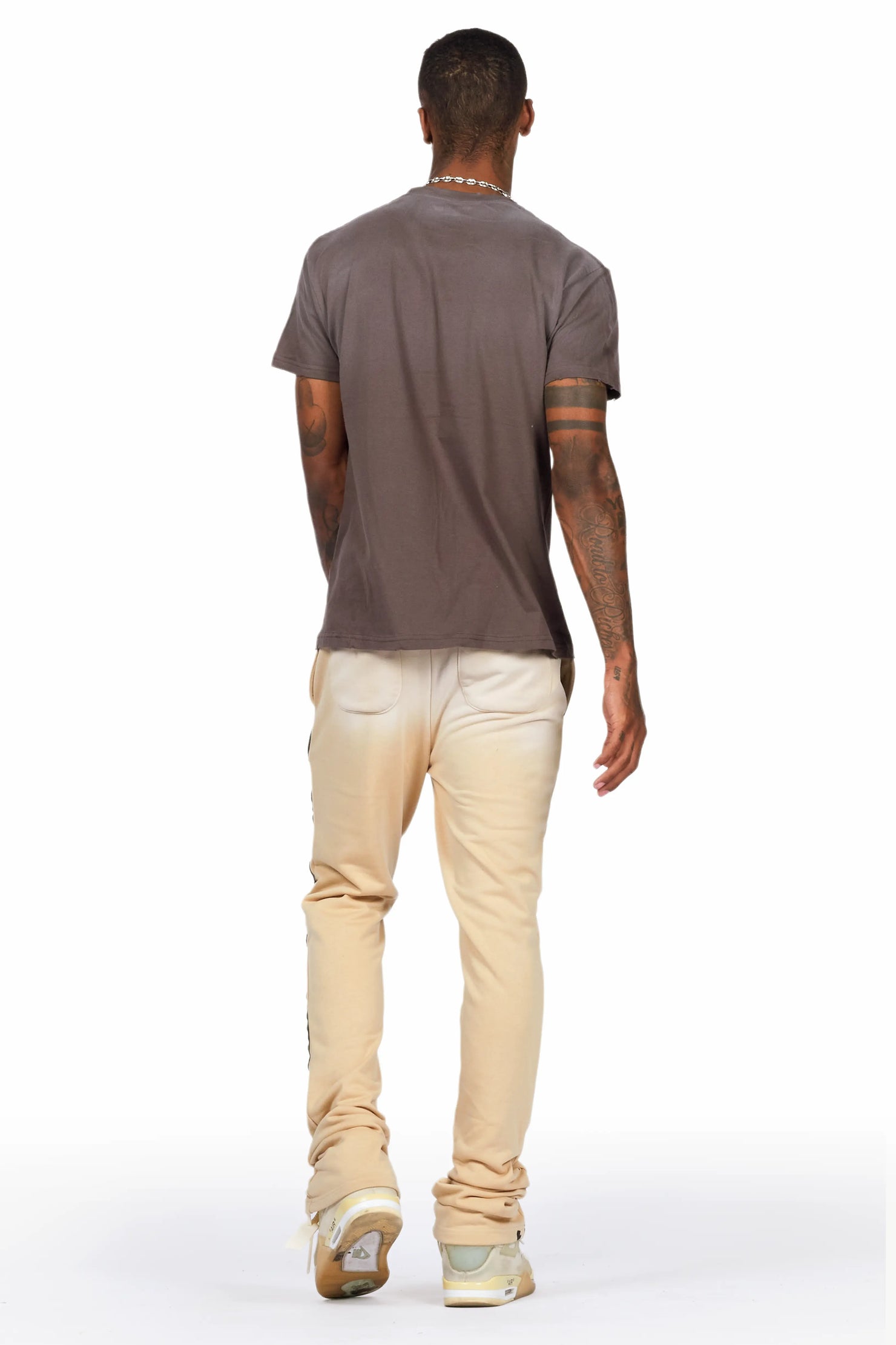 Acotas Khaki Patchwork Stacked Flare Pants