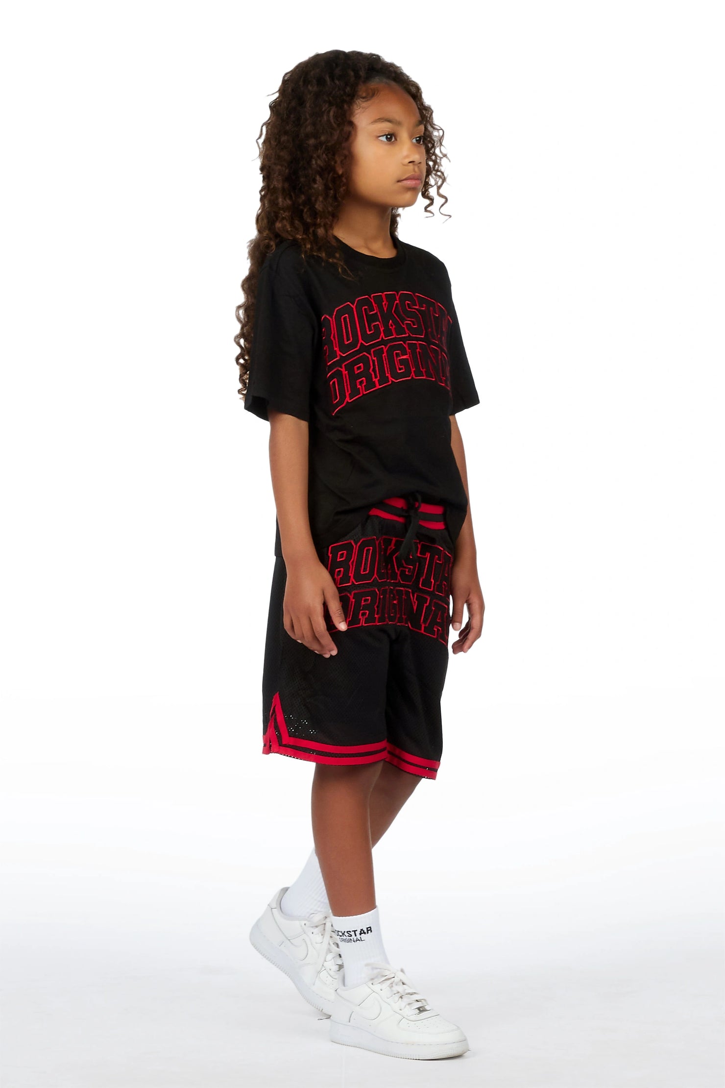 Girls Vanissa Black Fitted T-Shirt Short Set