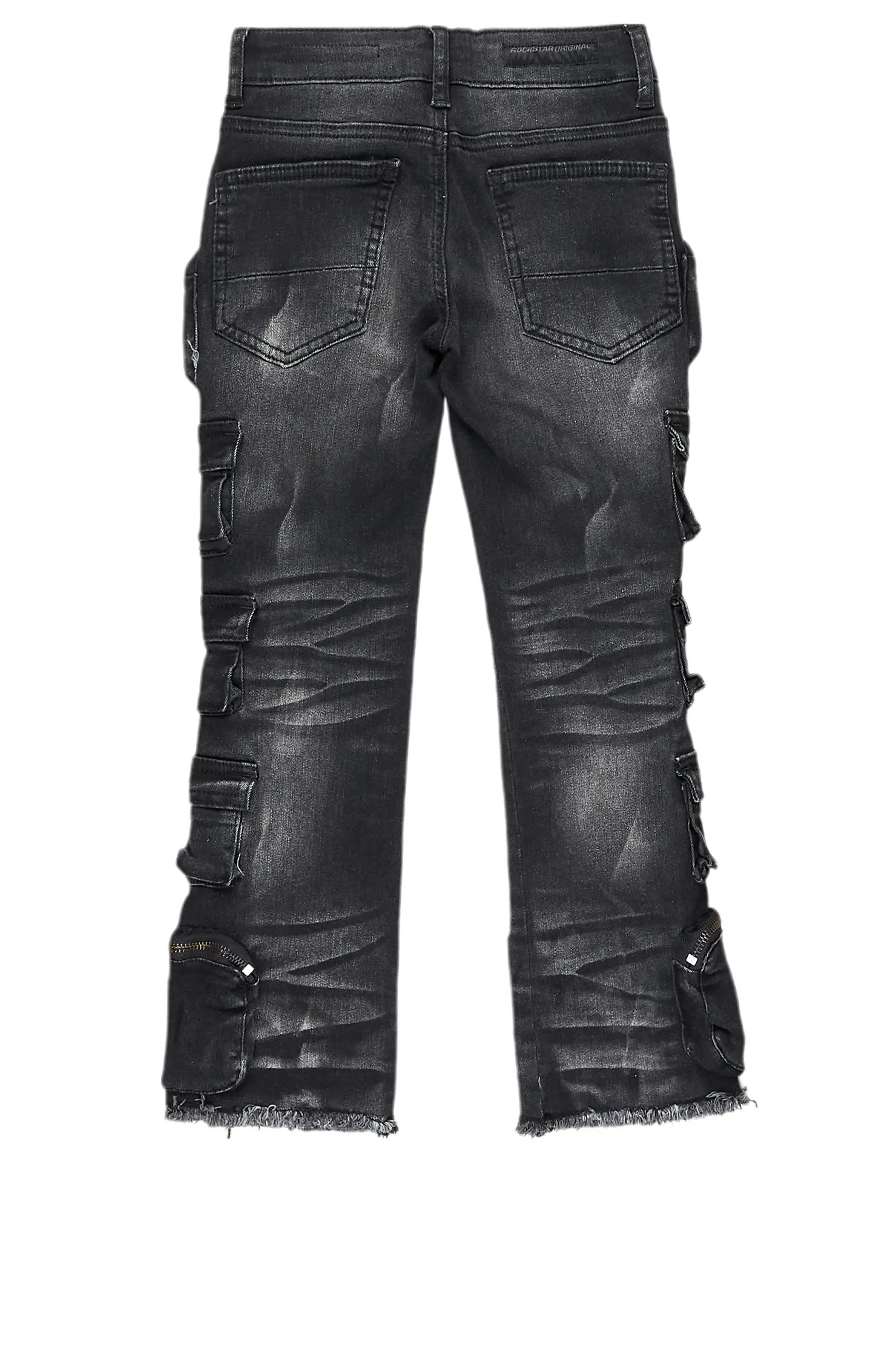 Boys Konrad Grey Wash Cargo Stacked Flare Jean