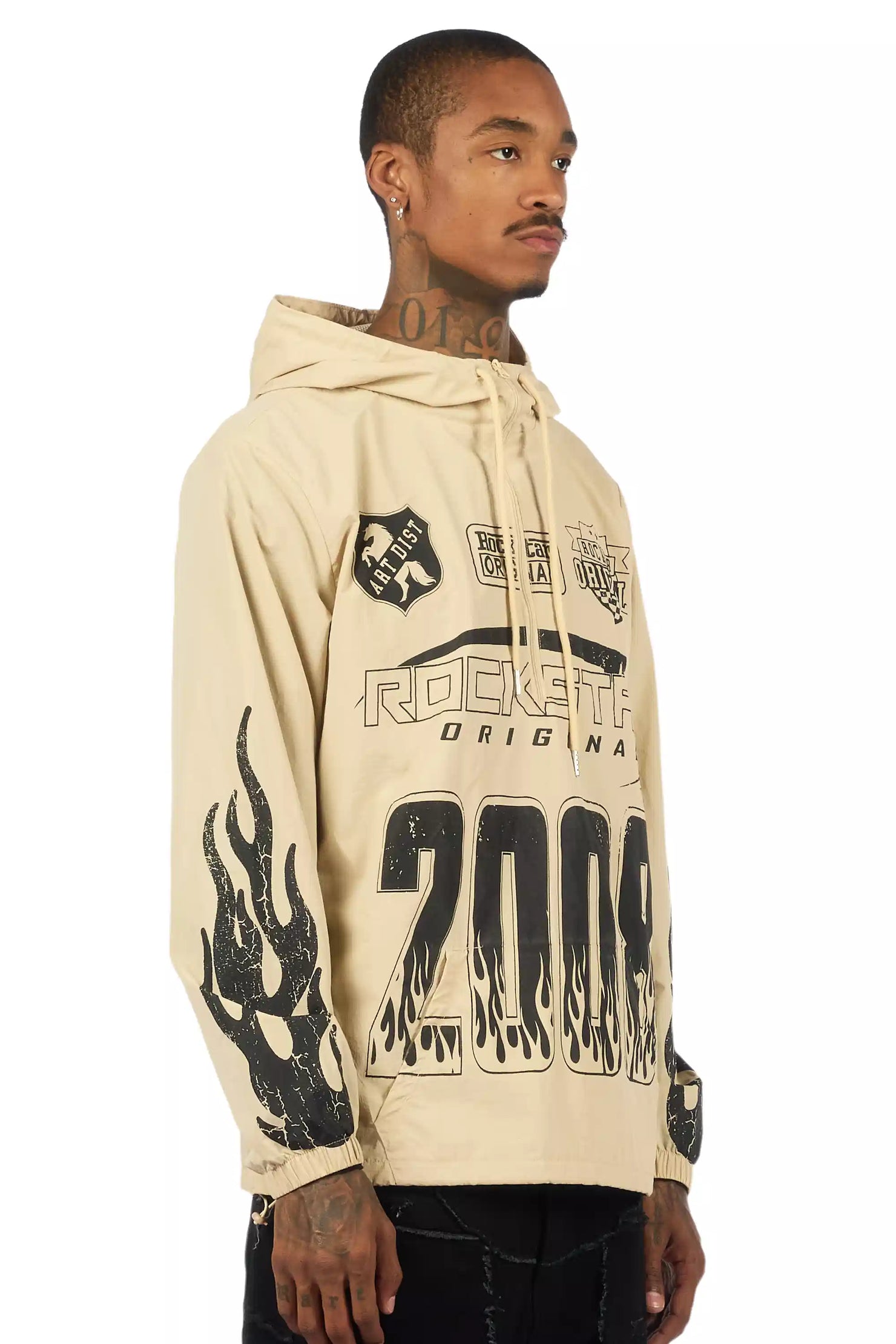 Amos Beige Graphic Windbreaker