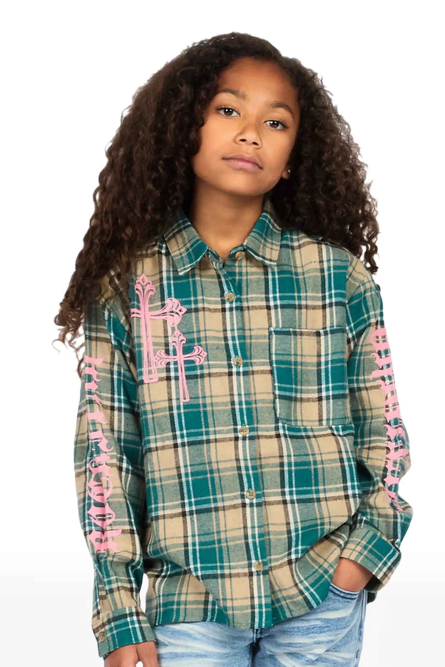 Girls Helder Green Flannel Shirt