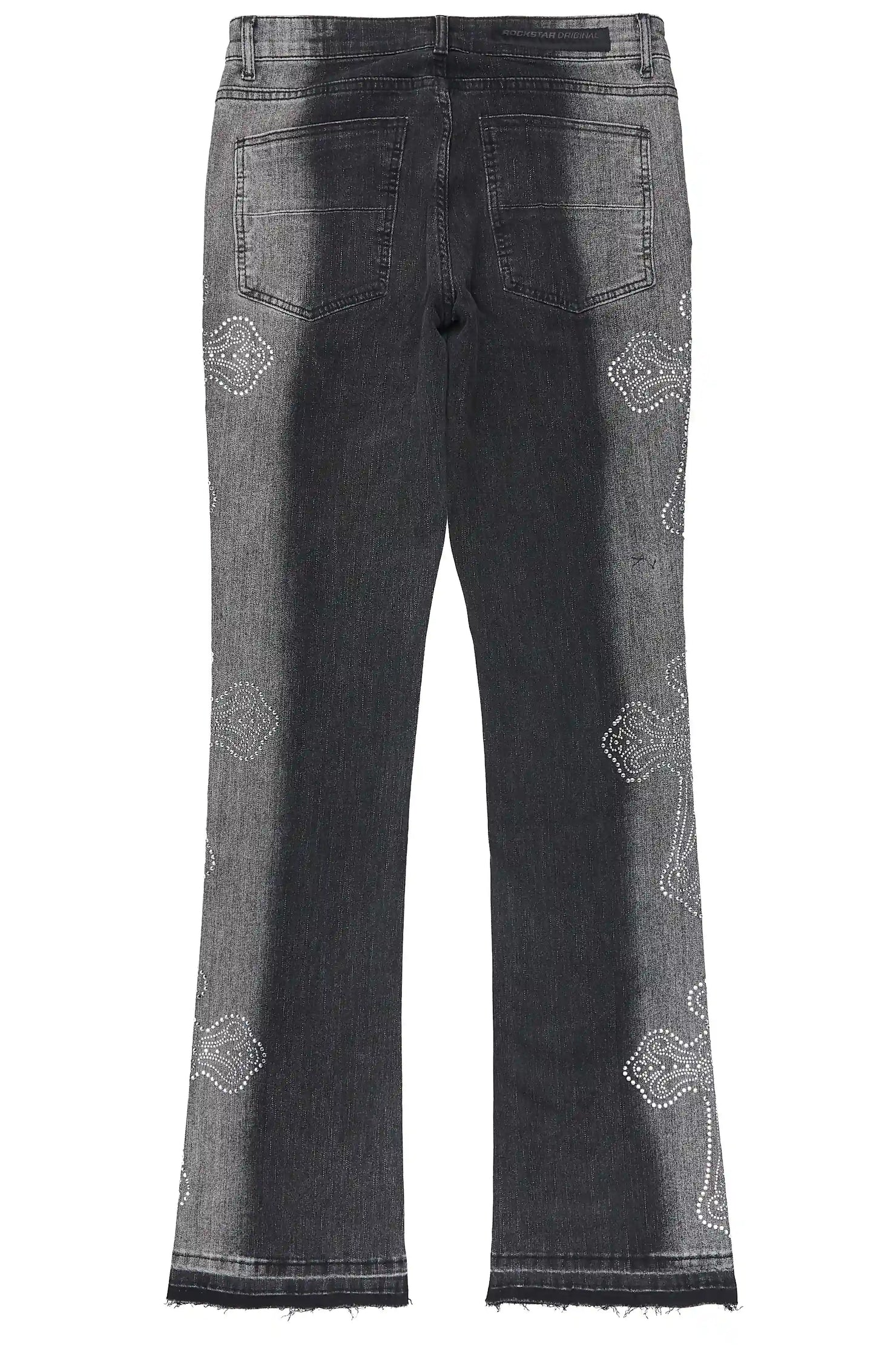 Reggie Dark Grey Rhinestone Stacked Flare Jean