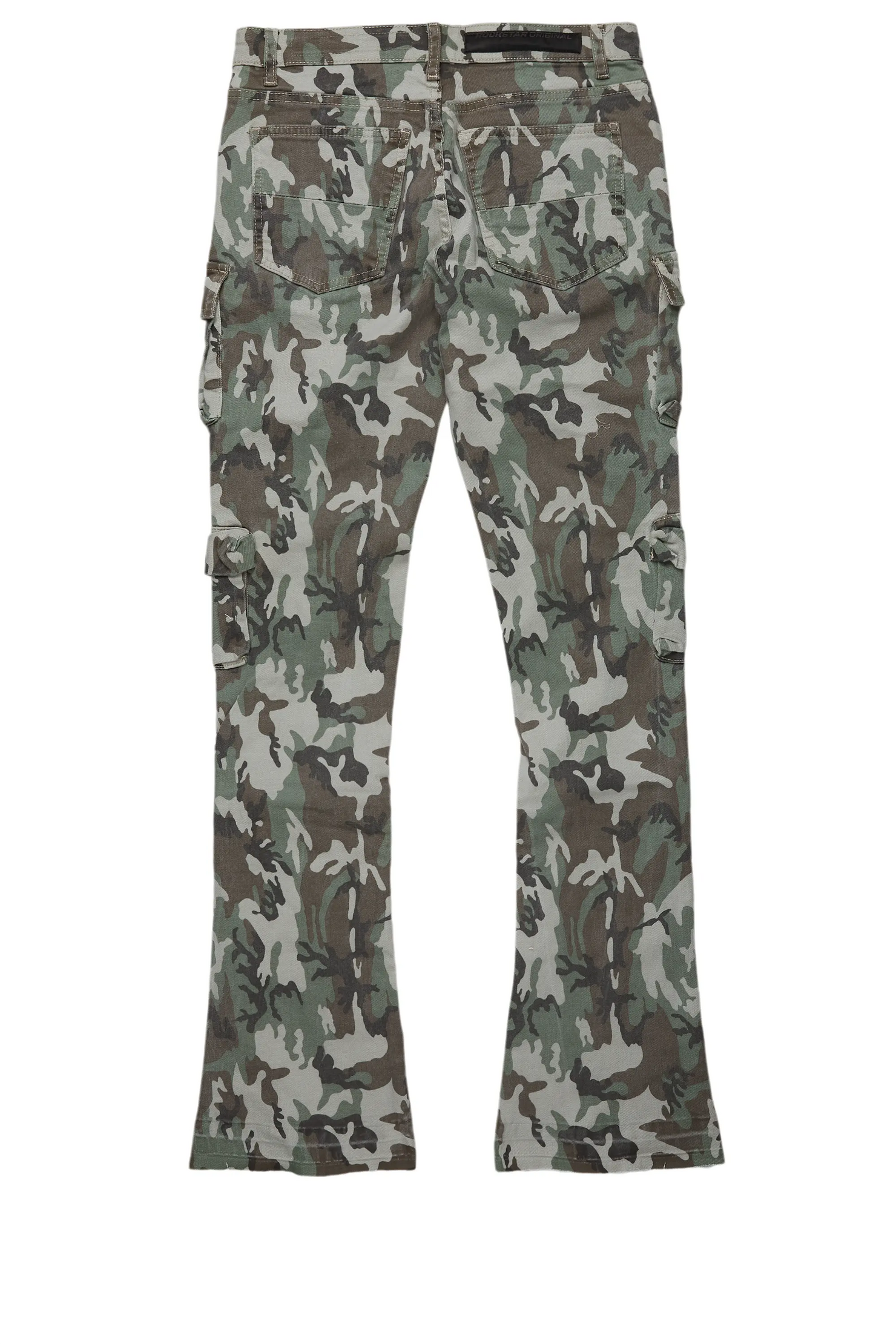 Boys Yves Green Camo Stacked Flare Cargo Jean