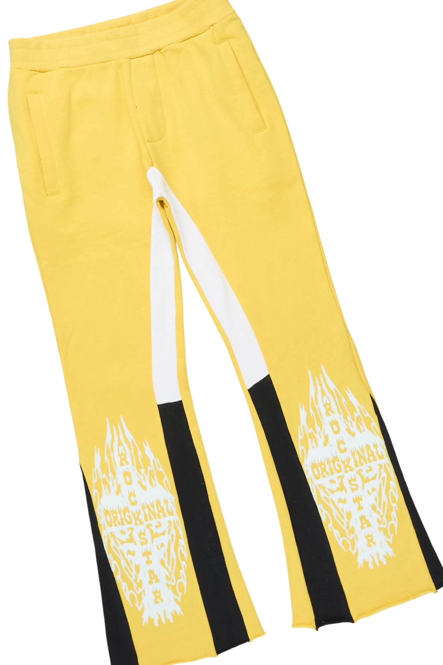 Boys Lyrex Yellow/White Hoodie/Stacked Flare Track Set