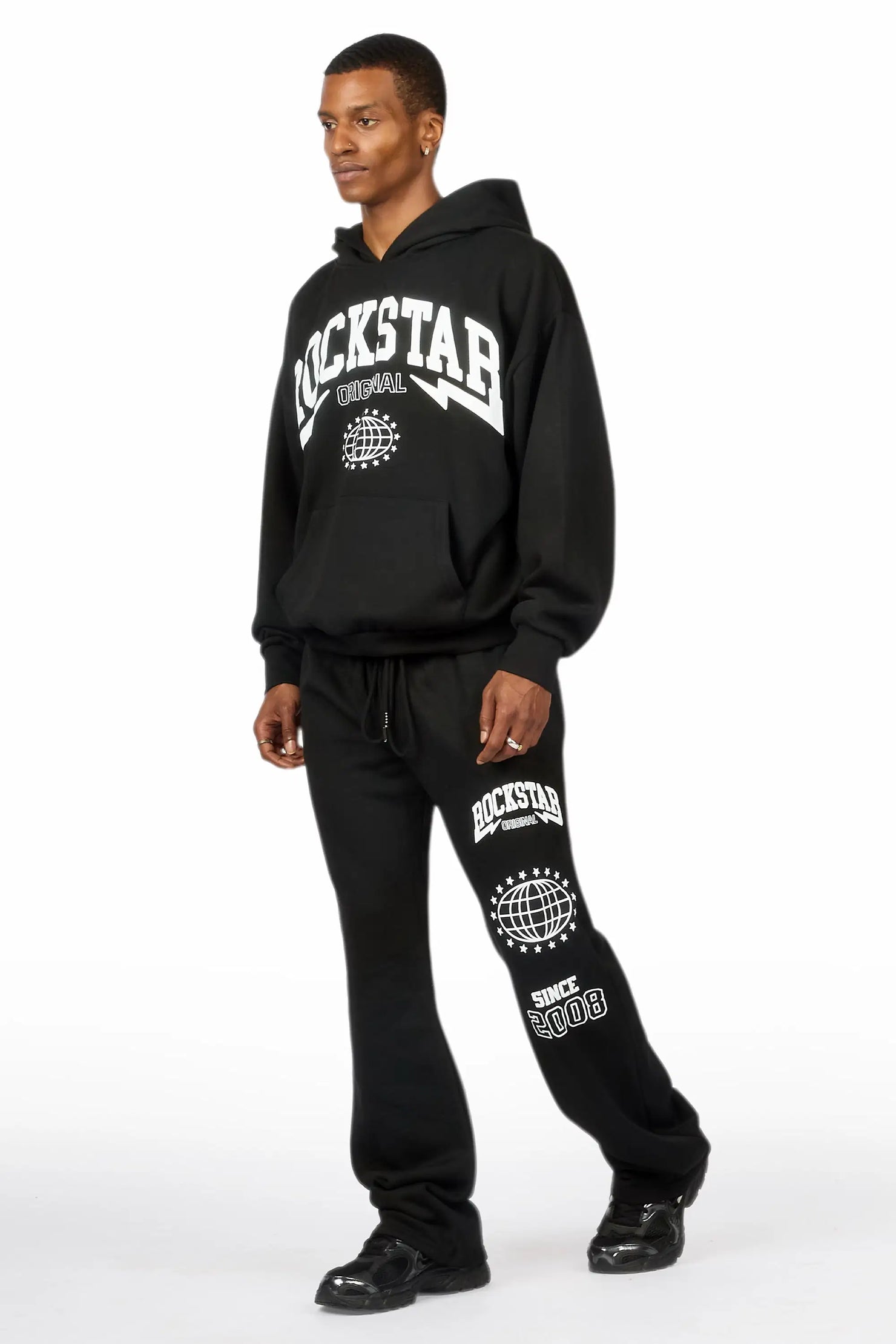 Stori Black/White Hoodie Relaxed Track Set