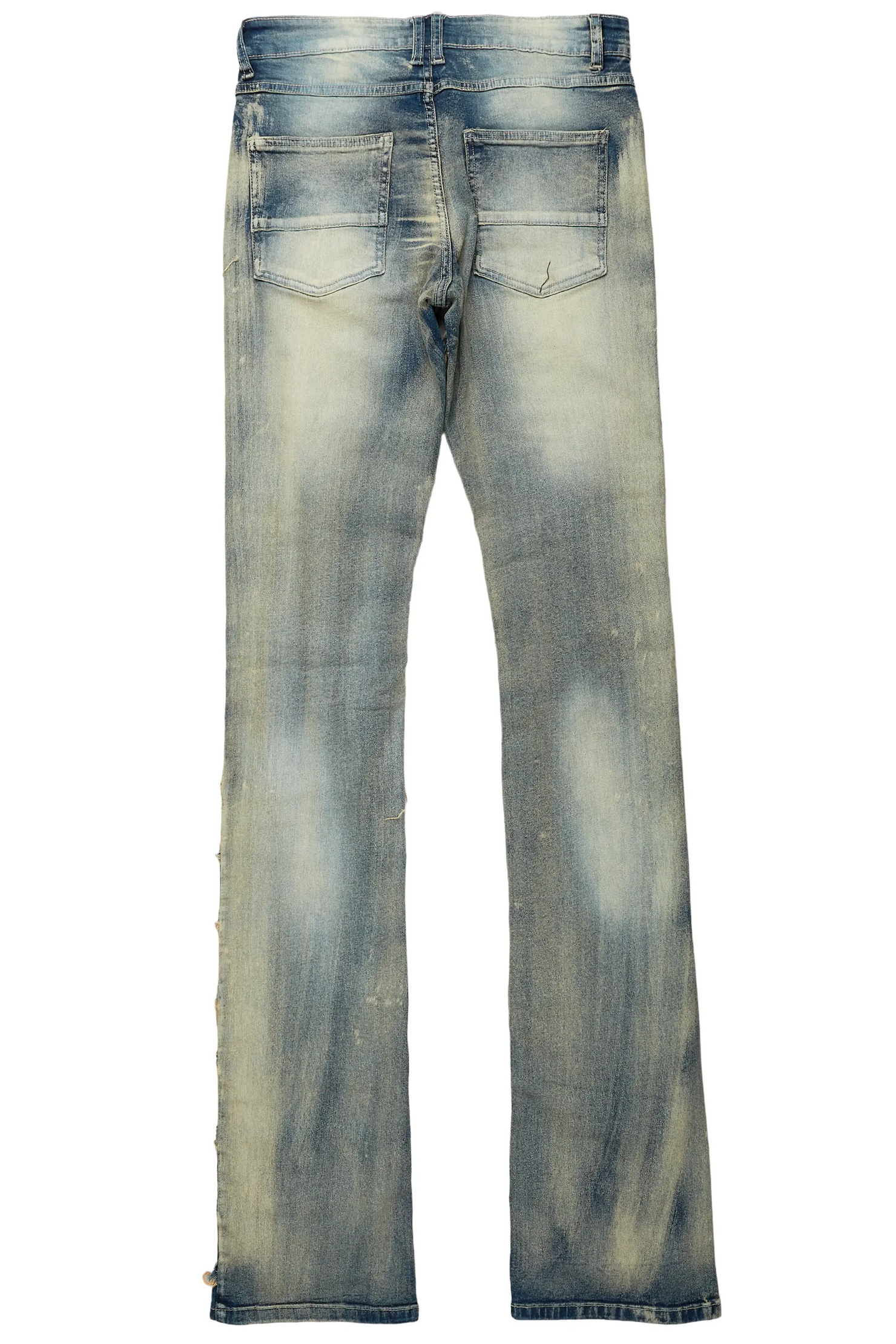 Waylon Rustic Blue Frayed Super Stacked Flare Jean