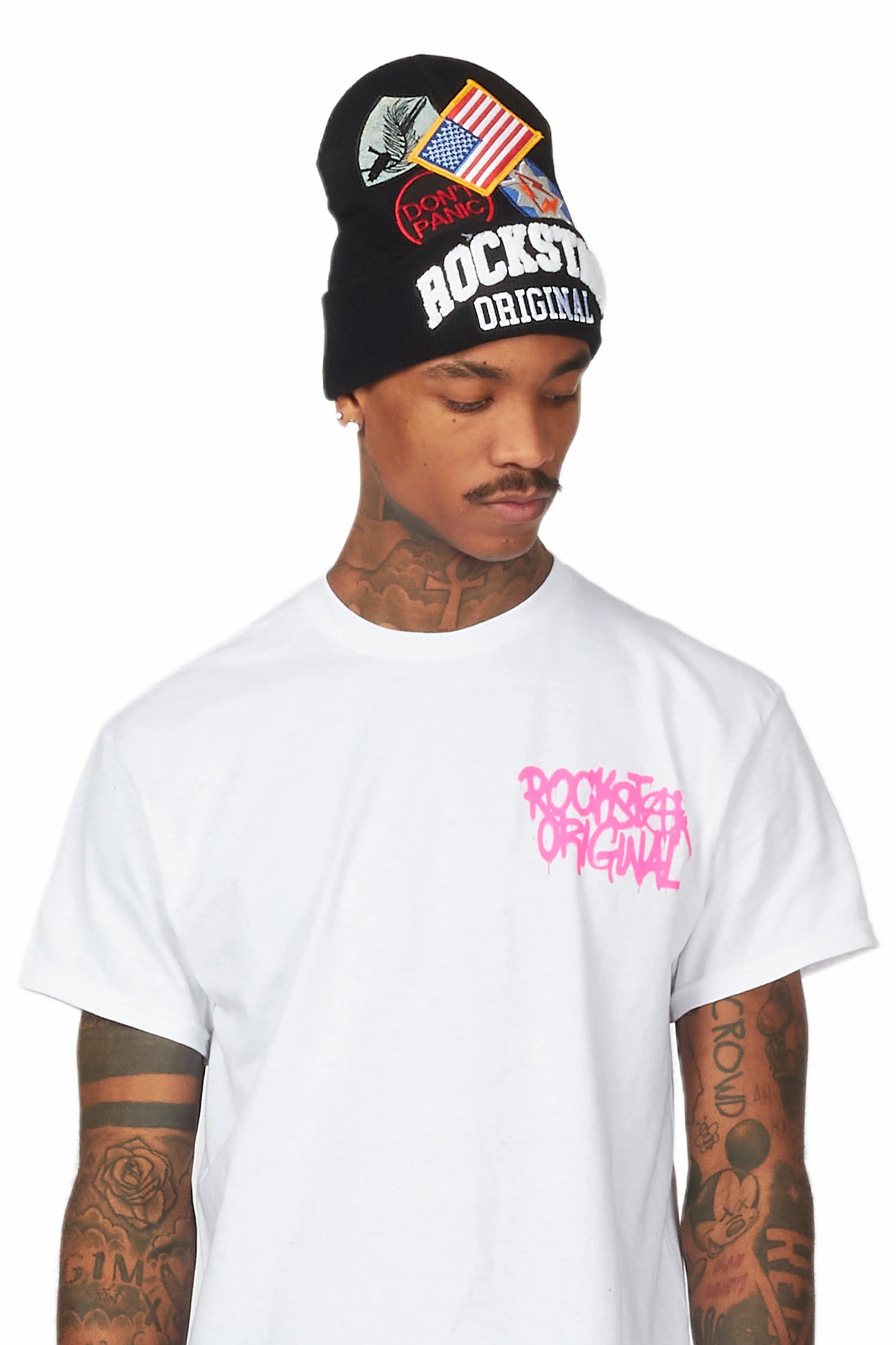 Egan Black Patchwork Beanie