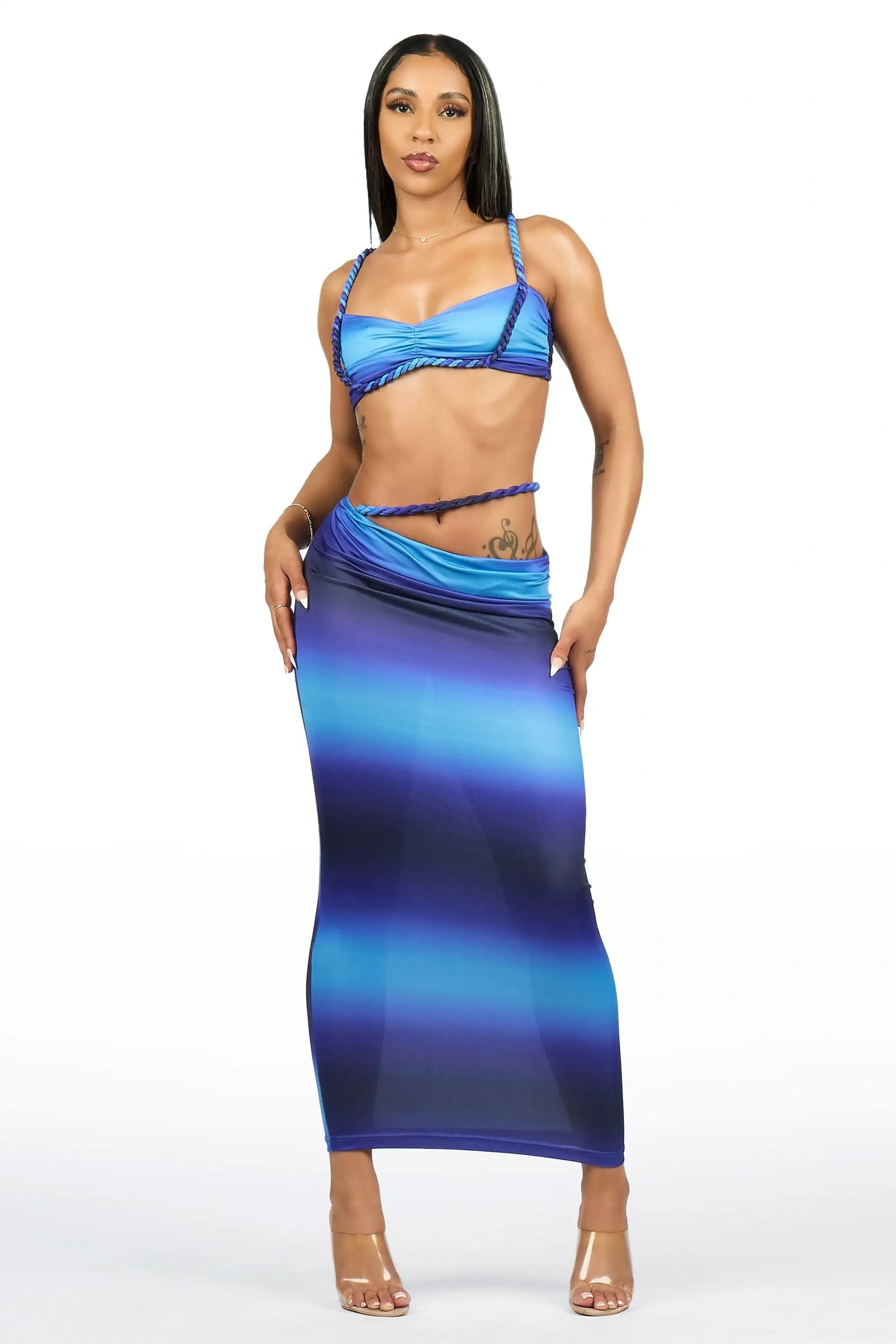 Braid-it Blue 2 Piece Maxi Skirt Set