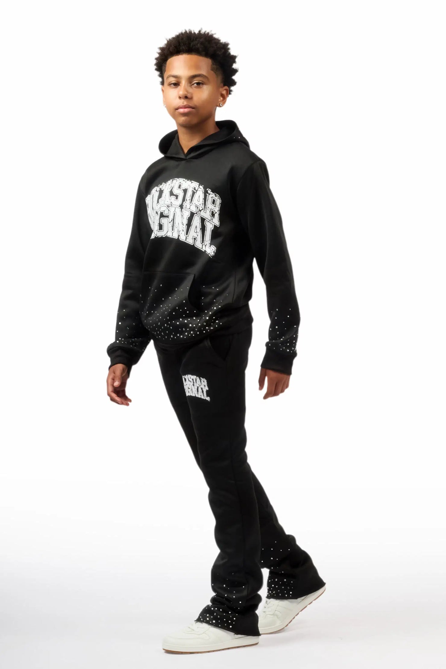 Boys Dontrello 2.0 Black Rhinestone Stacked Track Set