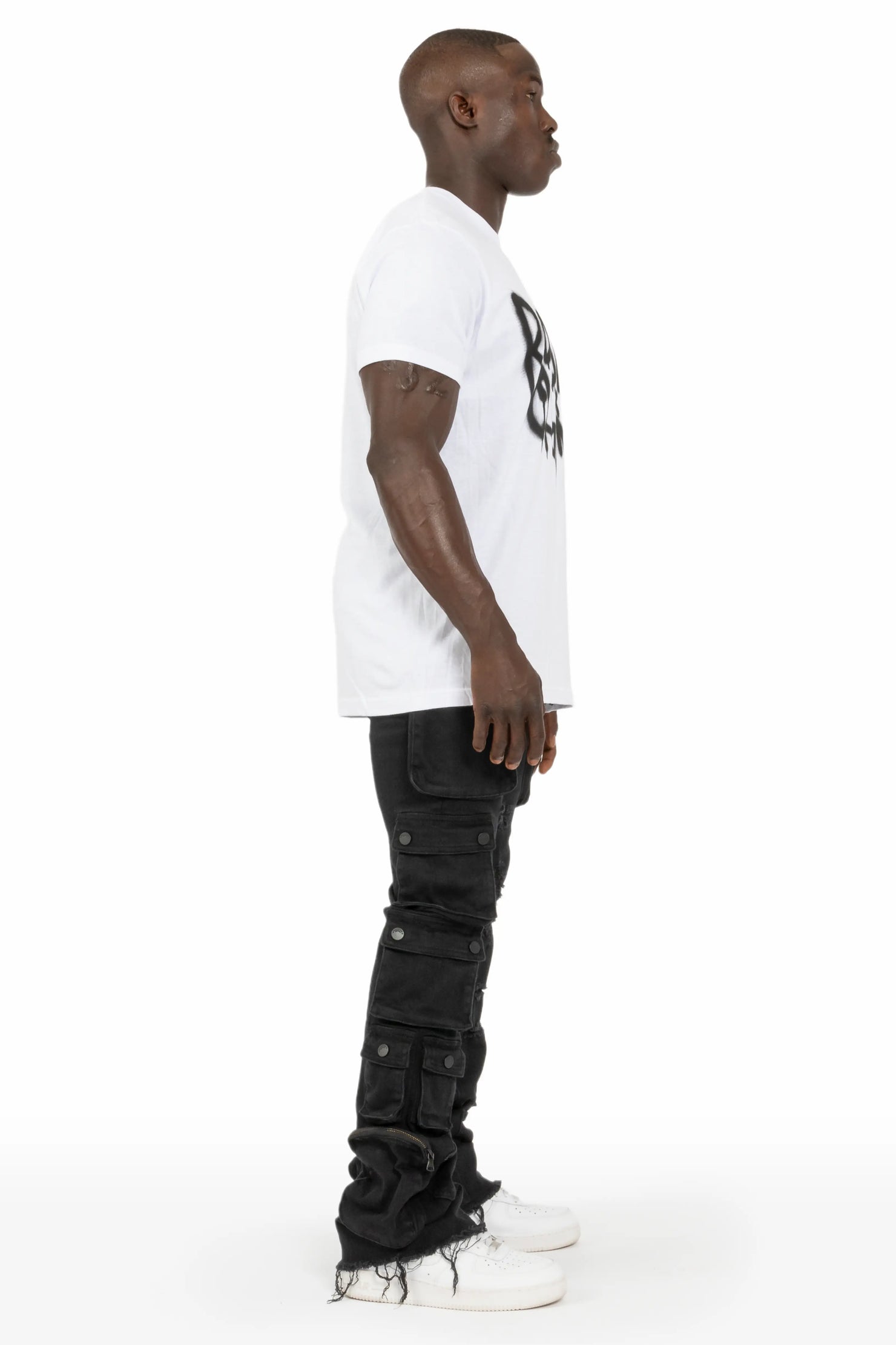Konrad Black Cargo Stacked Flare Jean