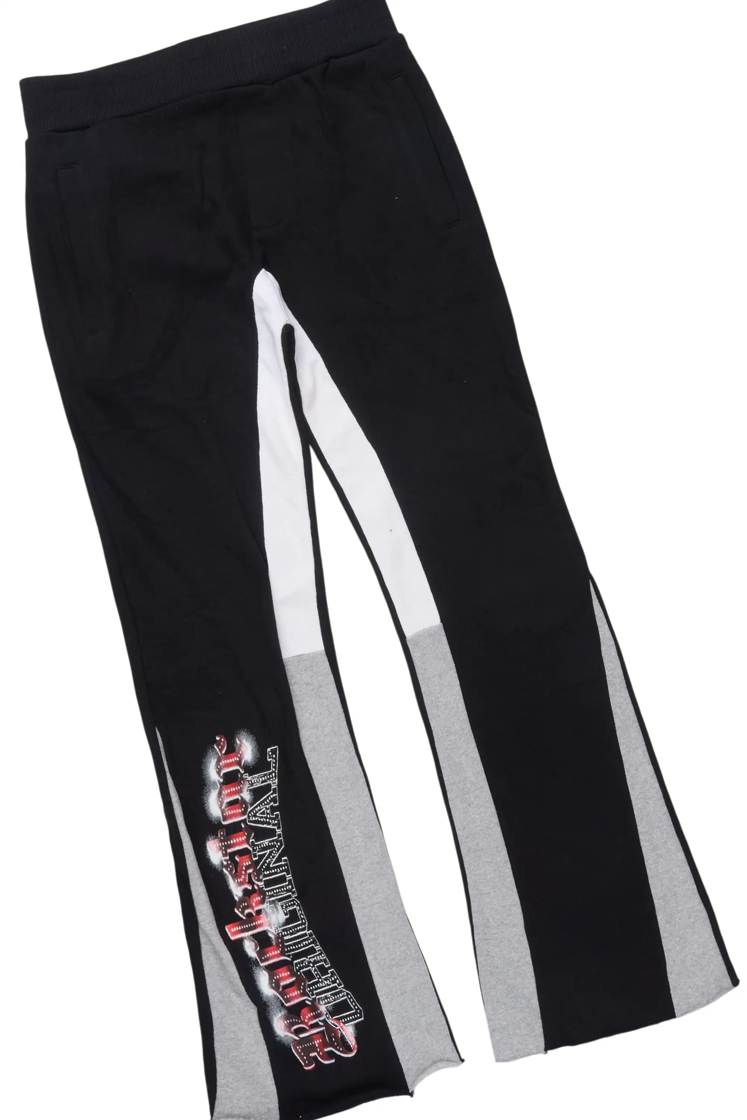 Boys Rodgers Black Hoodie Stacked Flare Track Set