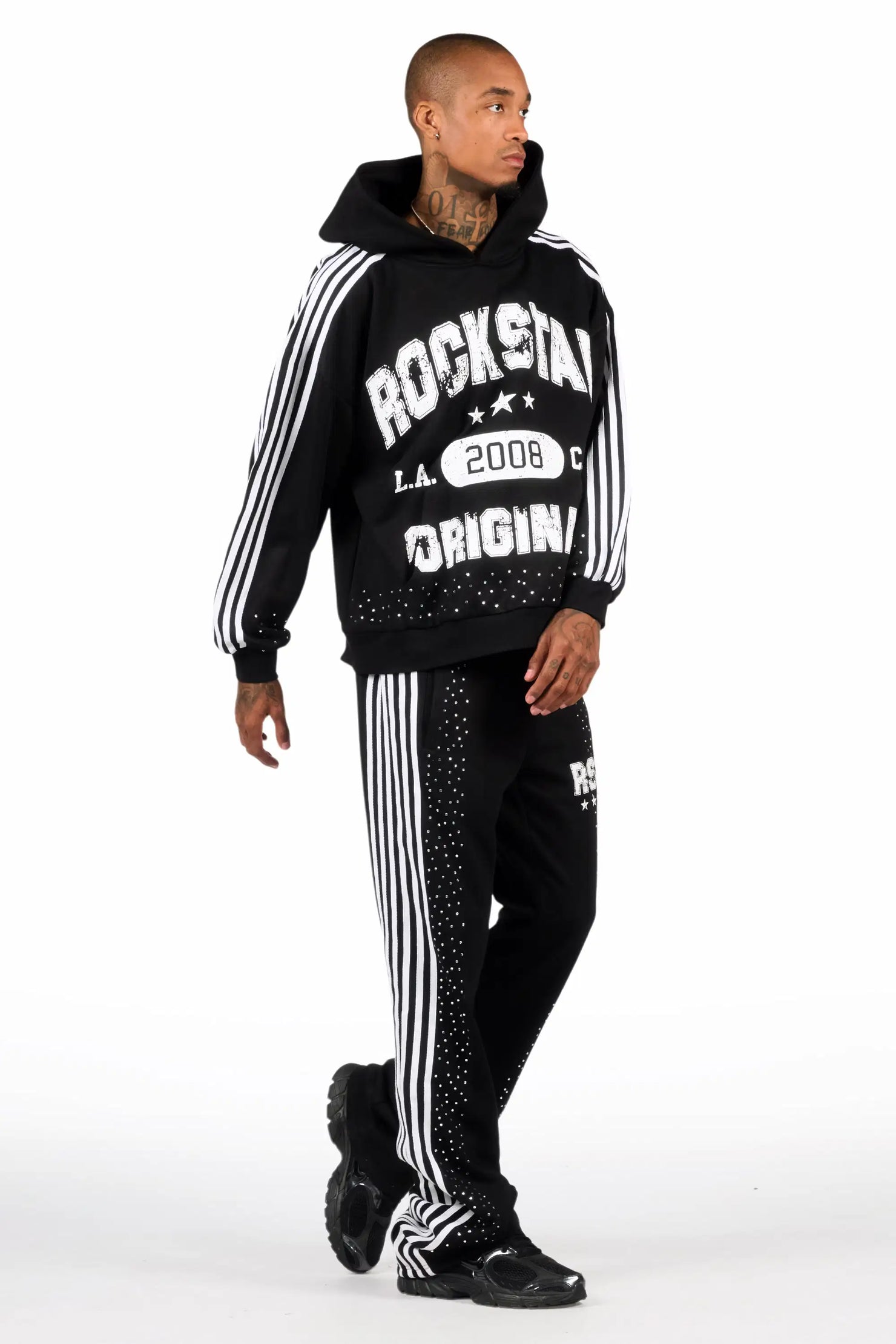 Tylla Black Rhinestone Hoodie/Baggy Pant Track Set