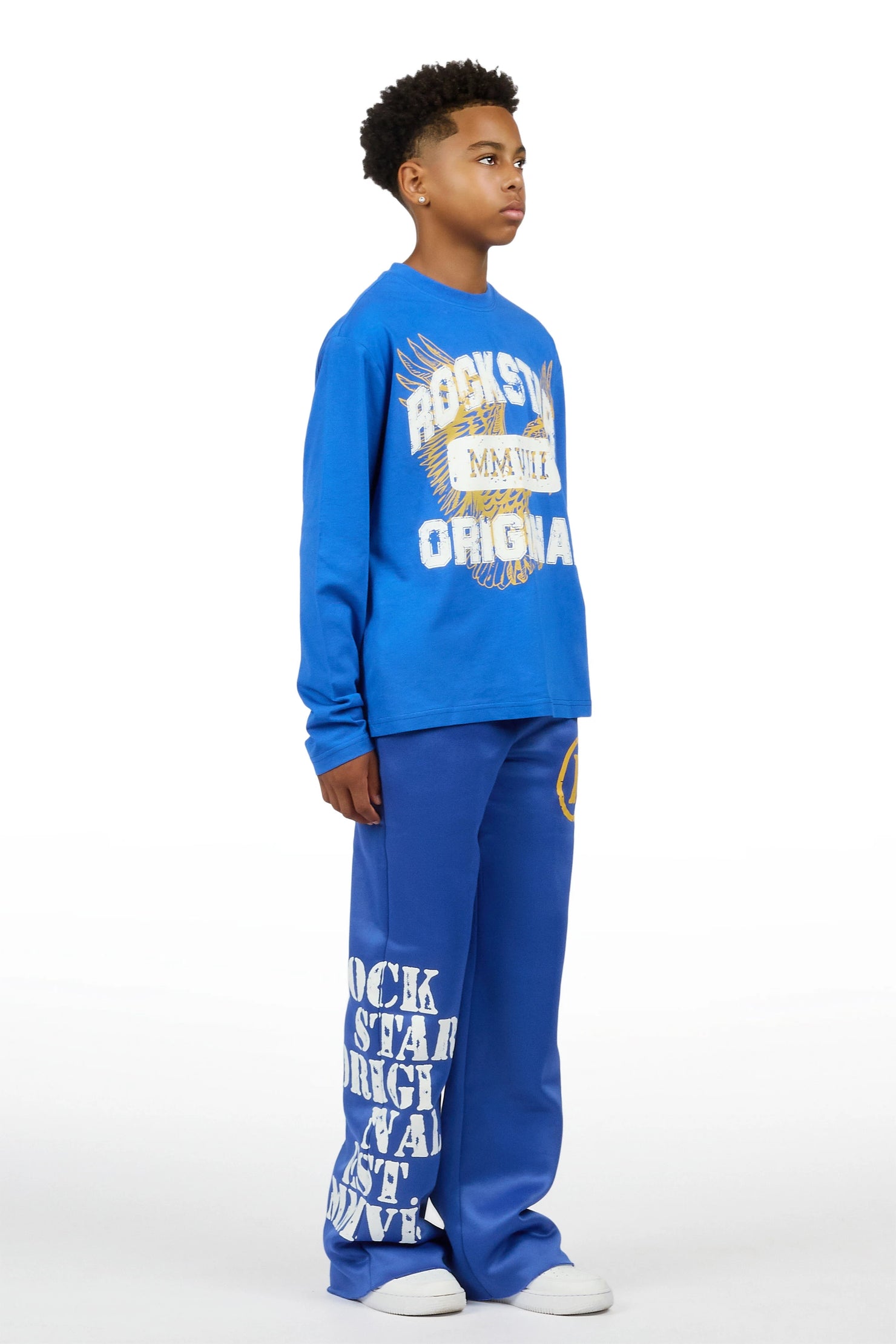 Boys Borya Royal/Yellow Long Sleeve T-Shirt Track Set