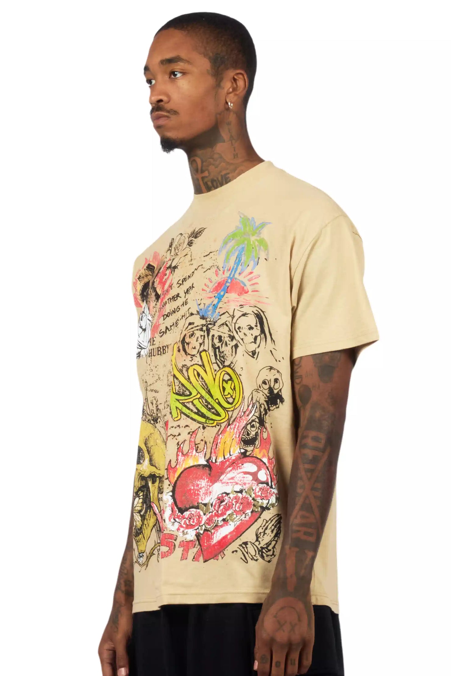 Zyver Beige Graphic T-Shirt
