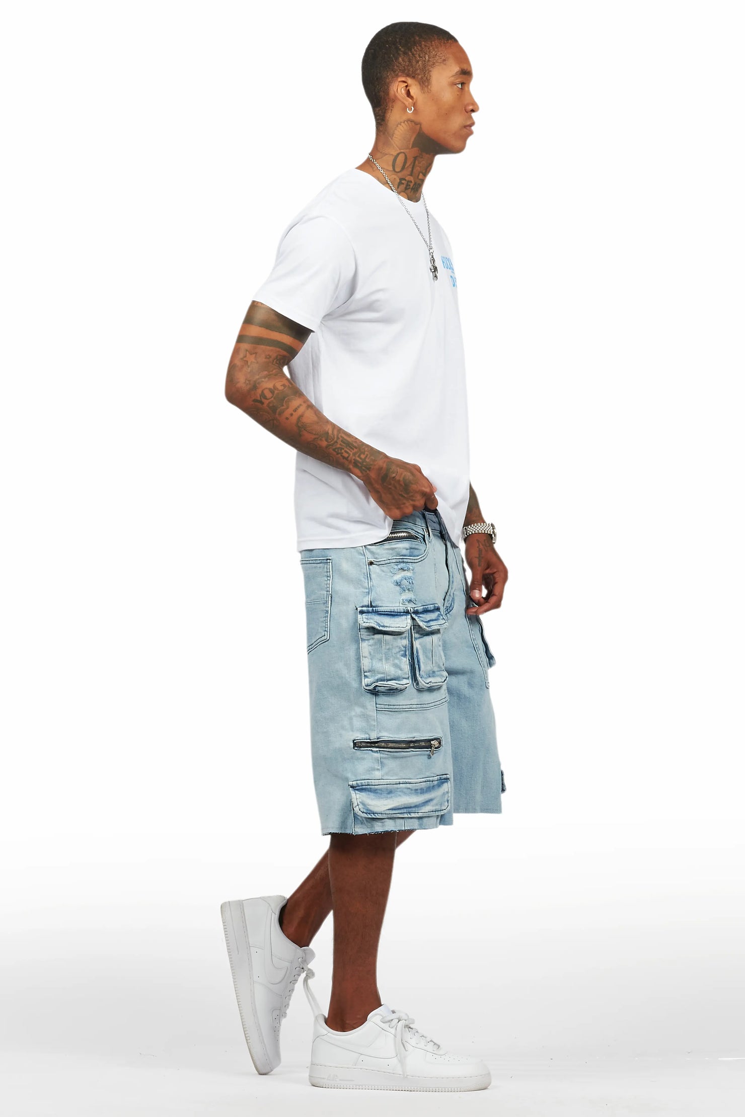 Lake White/Blue T-Shirt/Denim Short Set