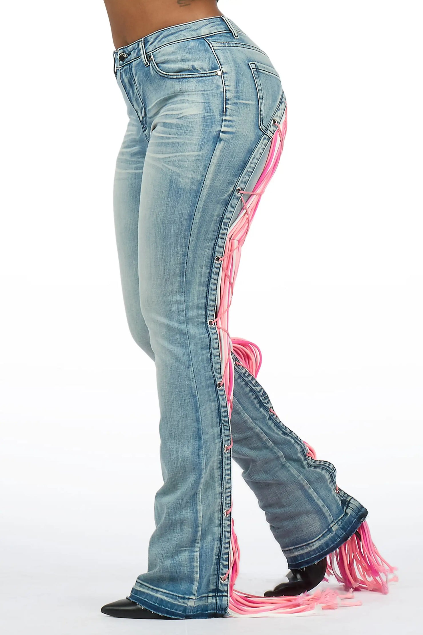 Ottiana Light Blue/Pink Stacked Flare Jean