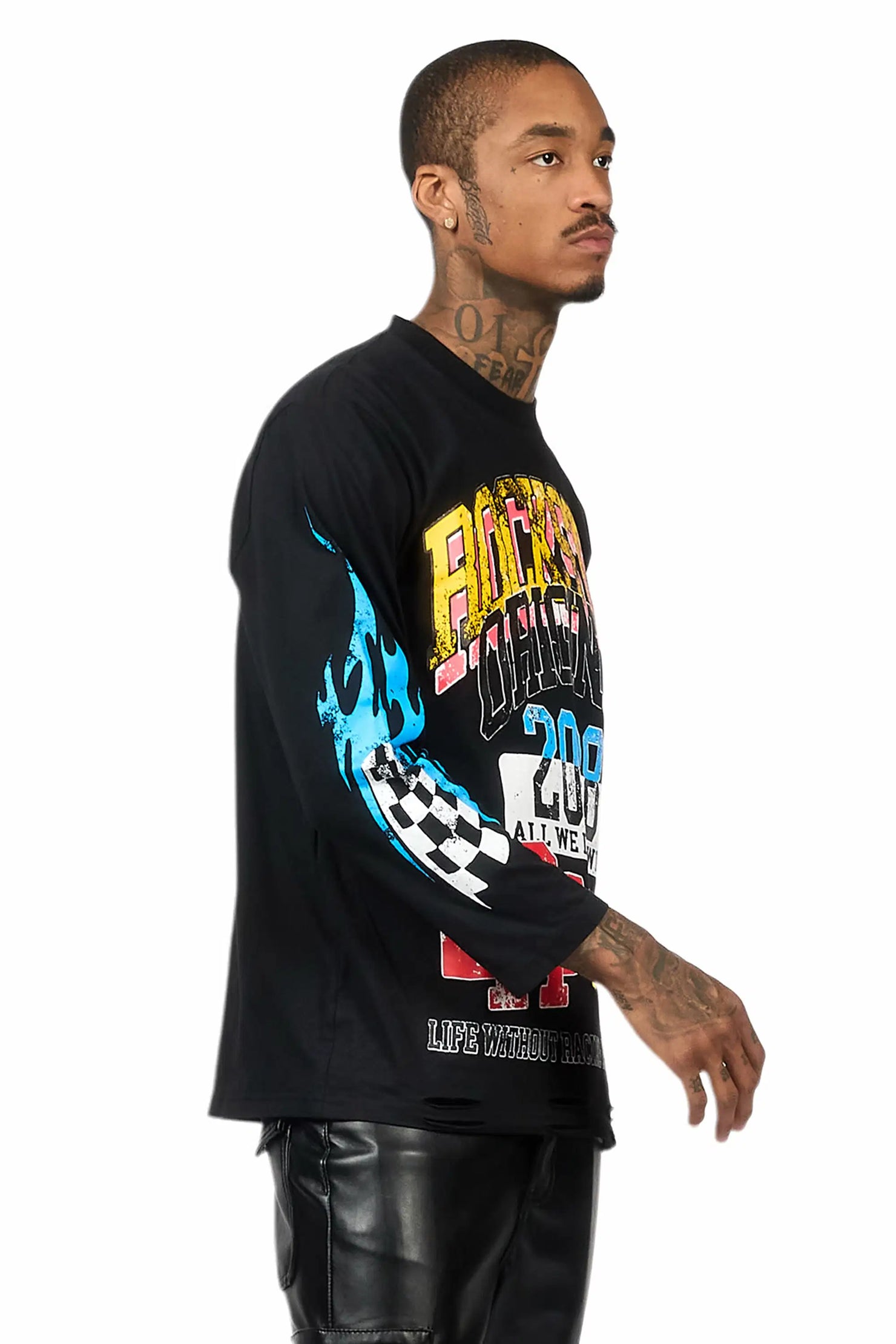 Colorful Race Black Long Sleeve Graphic T-Shirt
