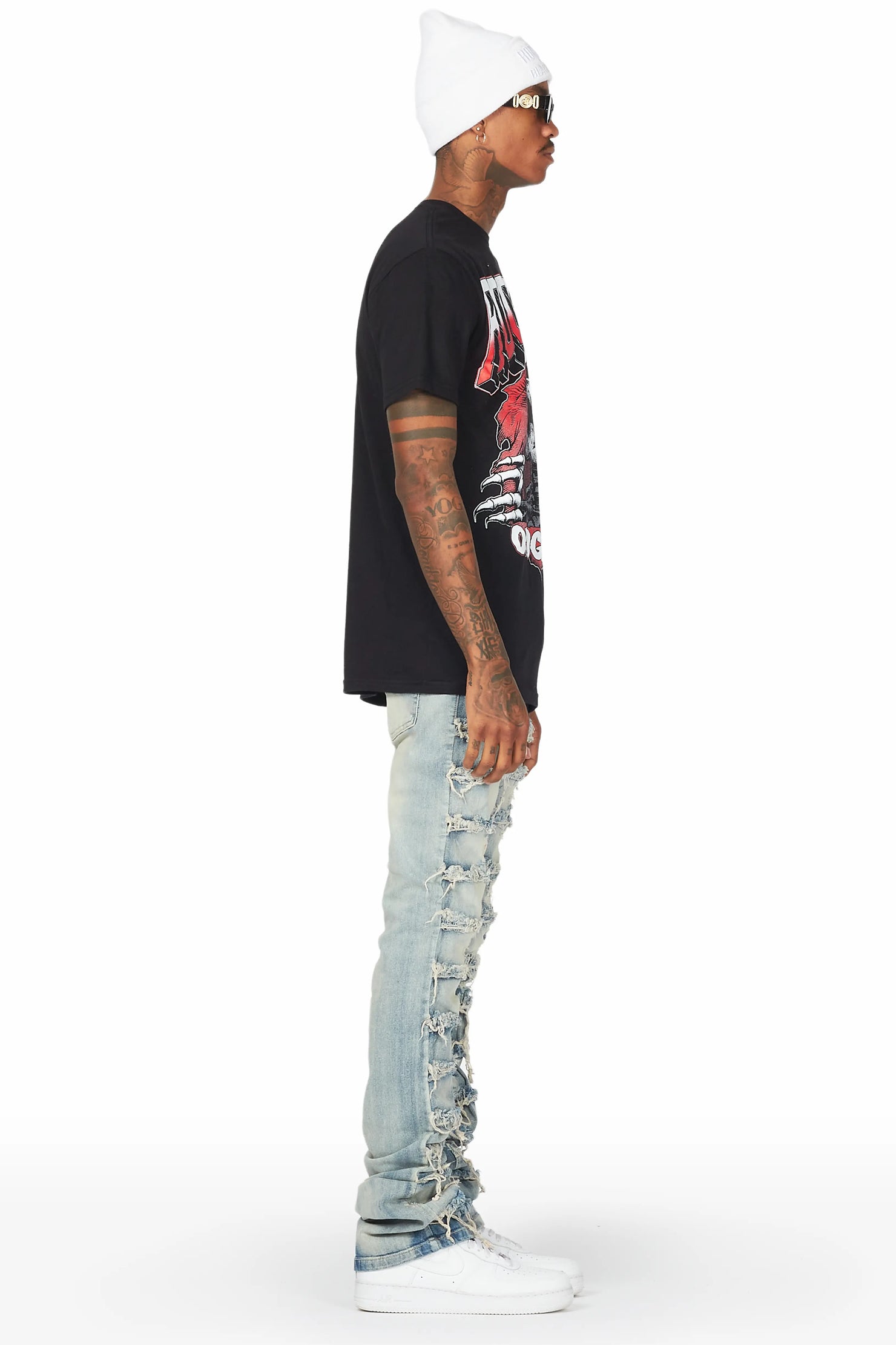 Waylon Tint Frayed Super Stacked Flare Jean
