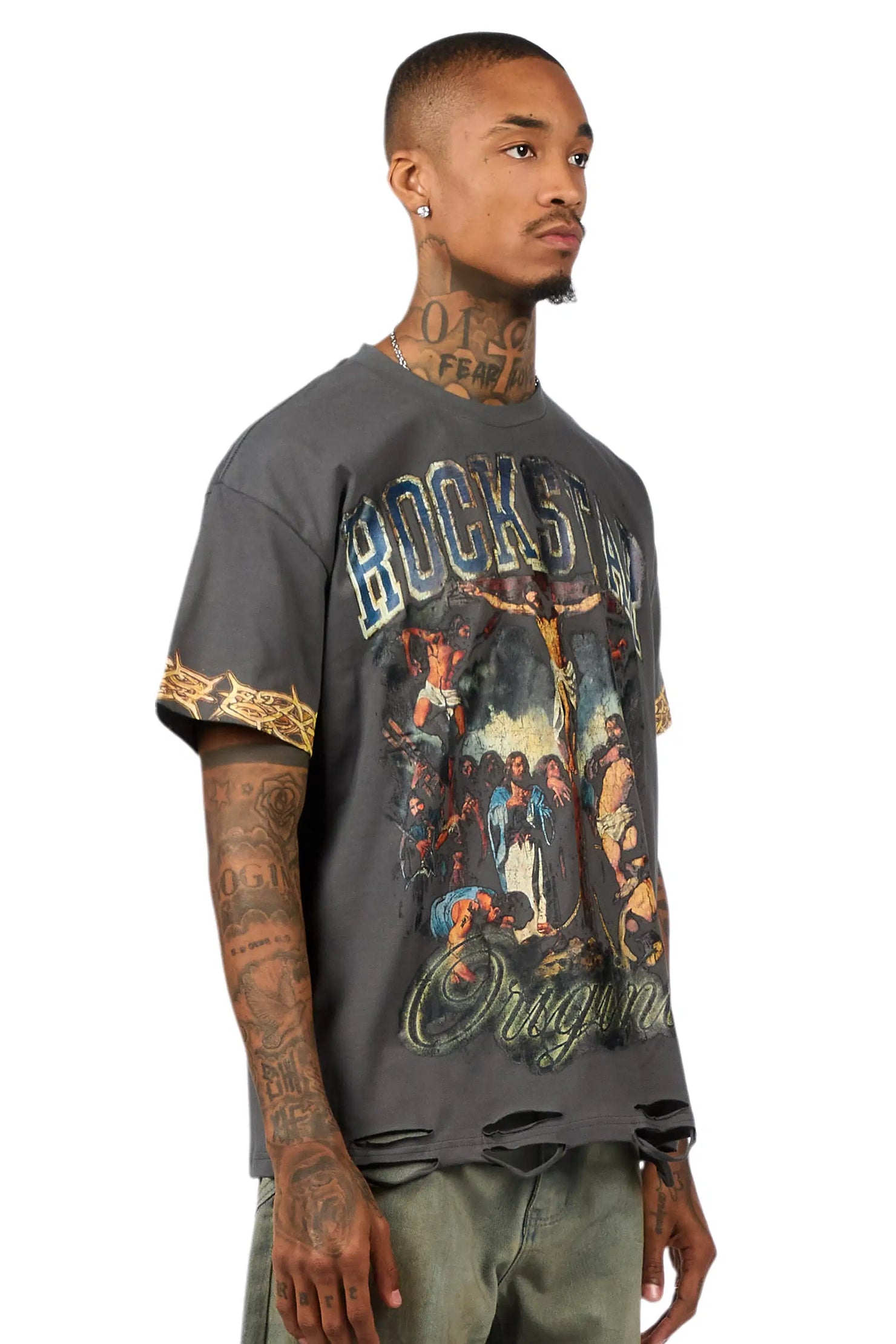 Waller Charcoal Distressed Oversized Graphic T-Shirt