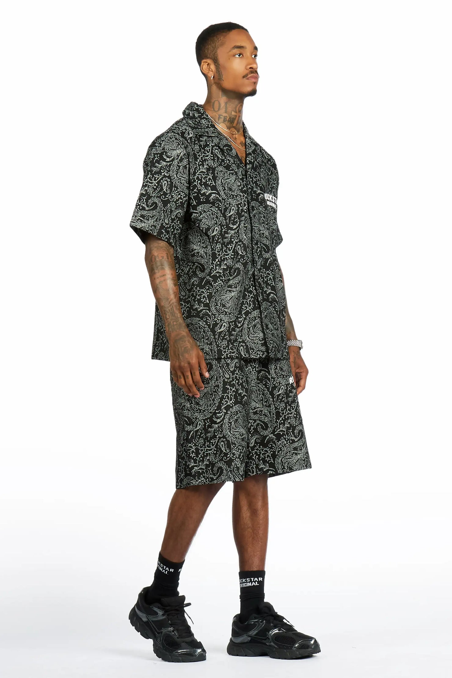 Franklin Black Button Down Shirt/Short Set