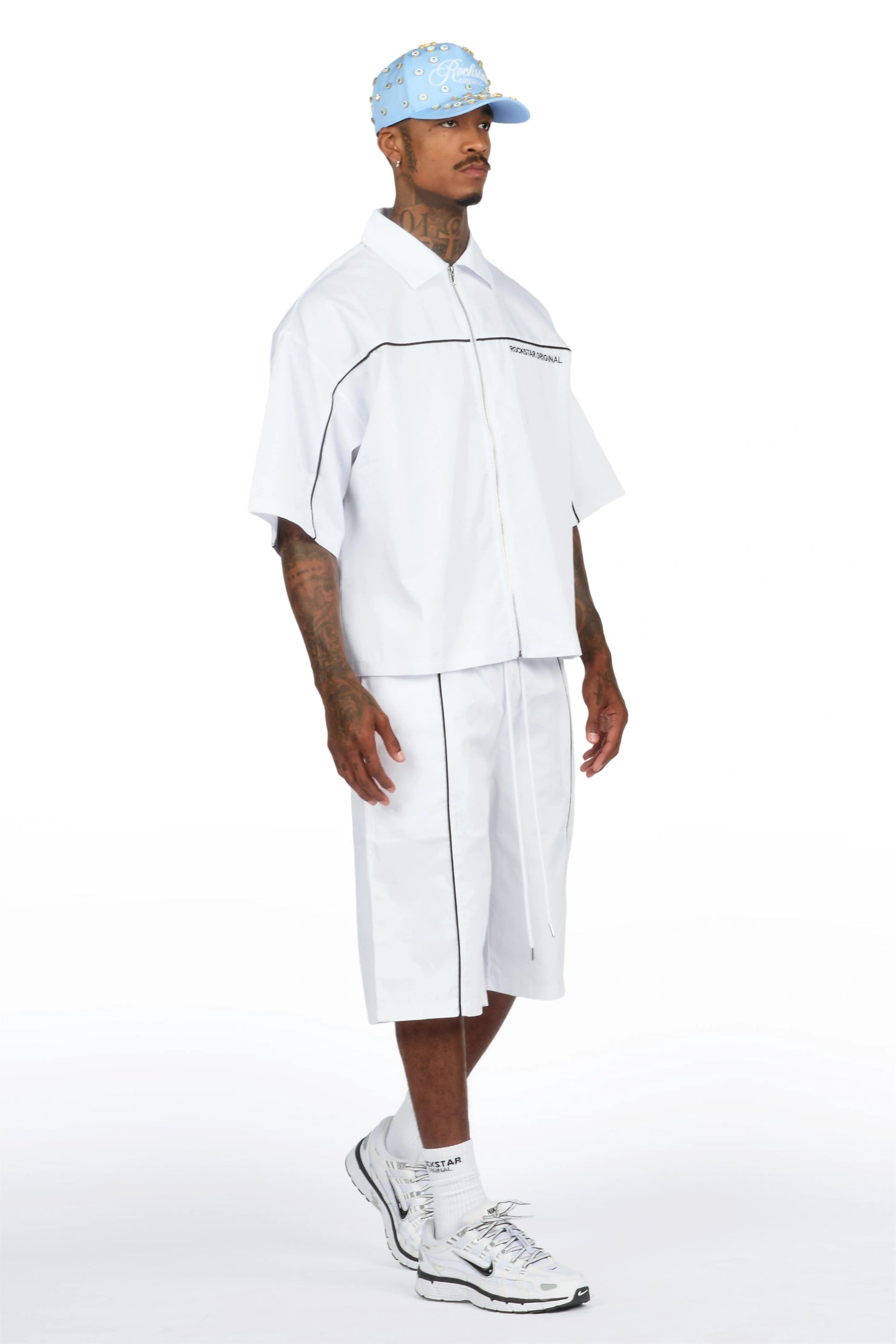 Izan White Zip Up Short Sleeve Twill Short Set