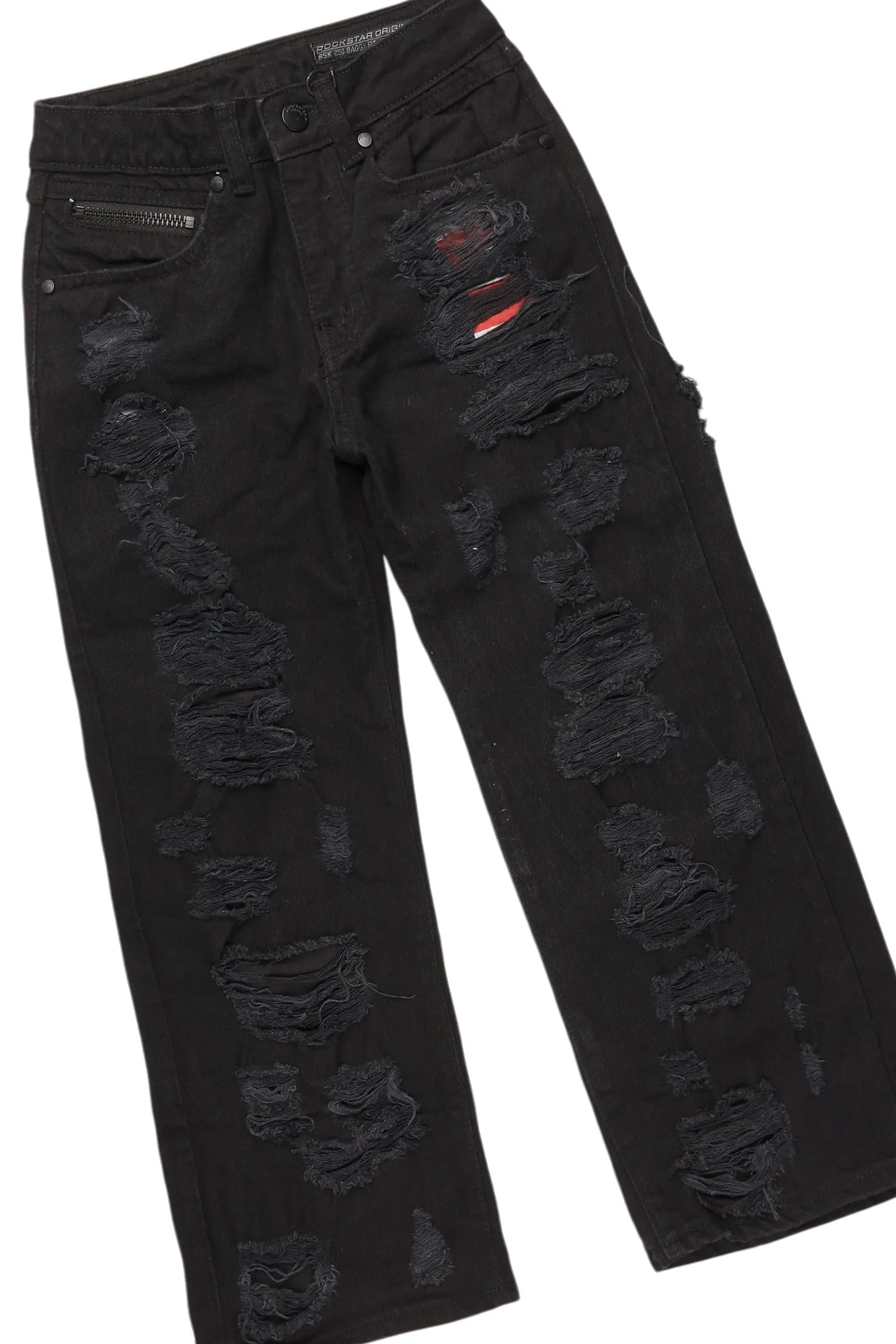 Boys Fields Vintage Black/Red Hoodie/Baggy Fit Jean Set