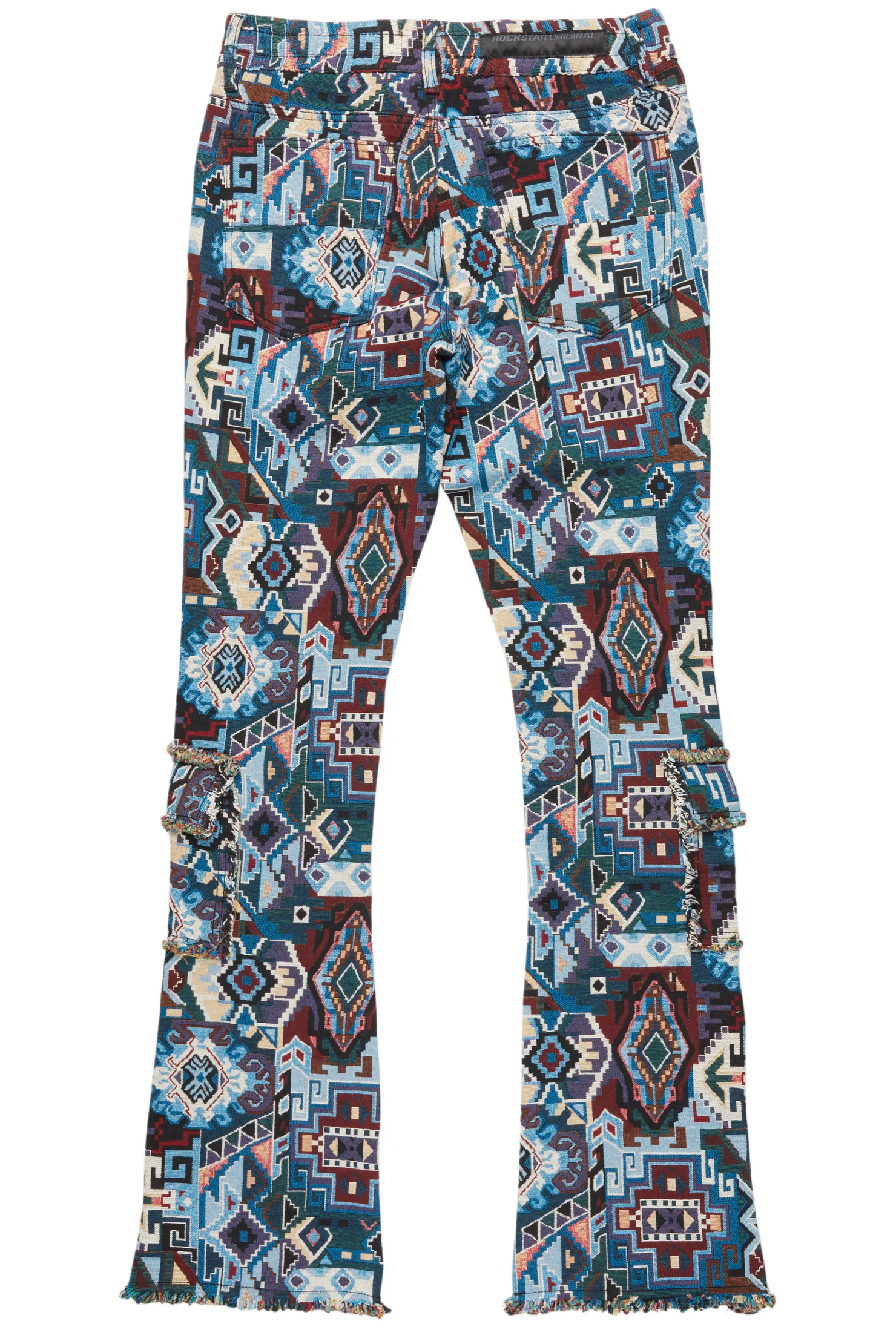 Tayami Tapestry Blue Cargo Stacked Flare Jean