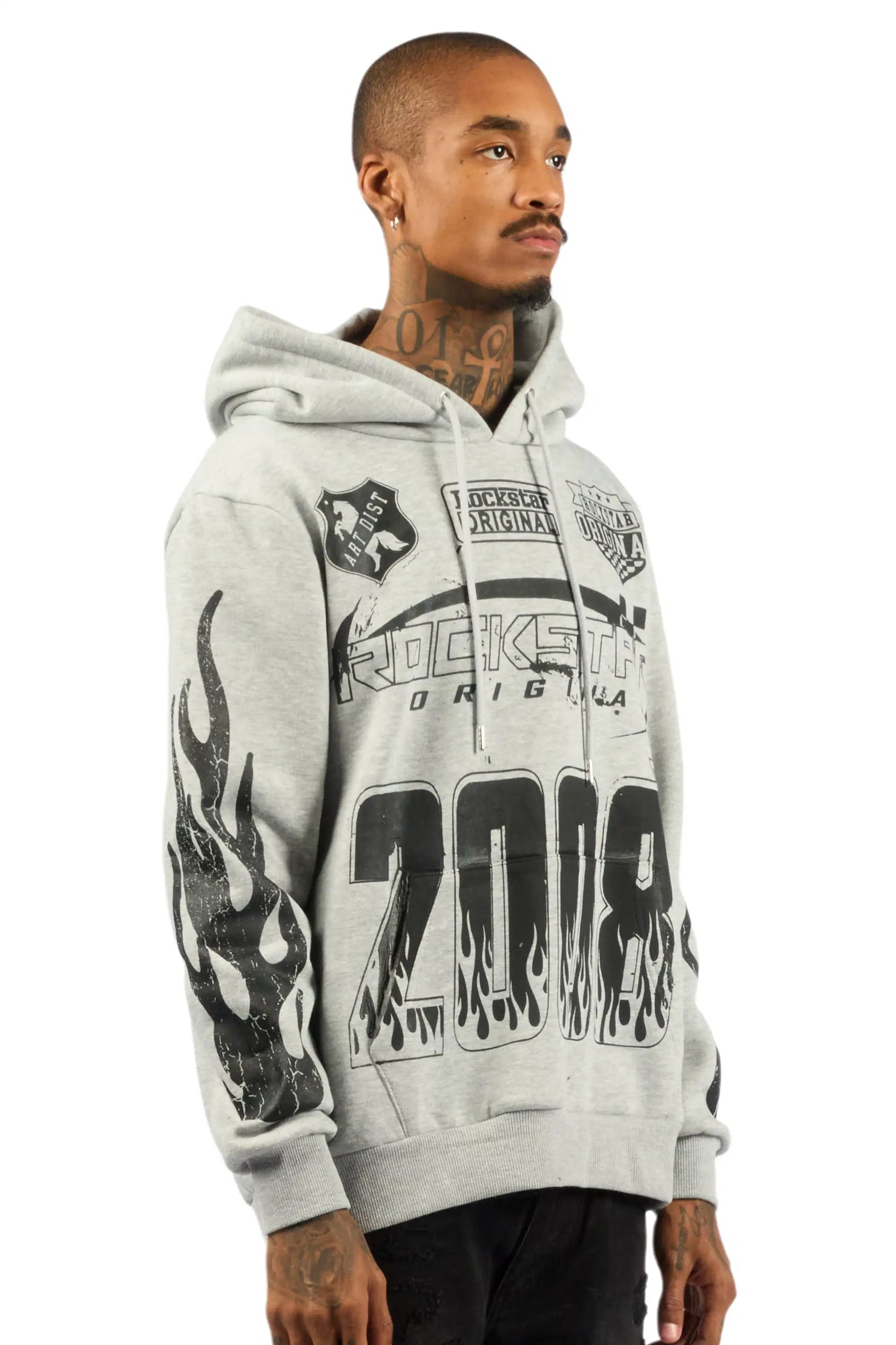 Amos Heather Grey Graphic Relaxed Hoodie