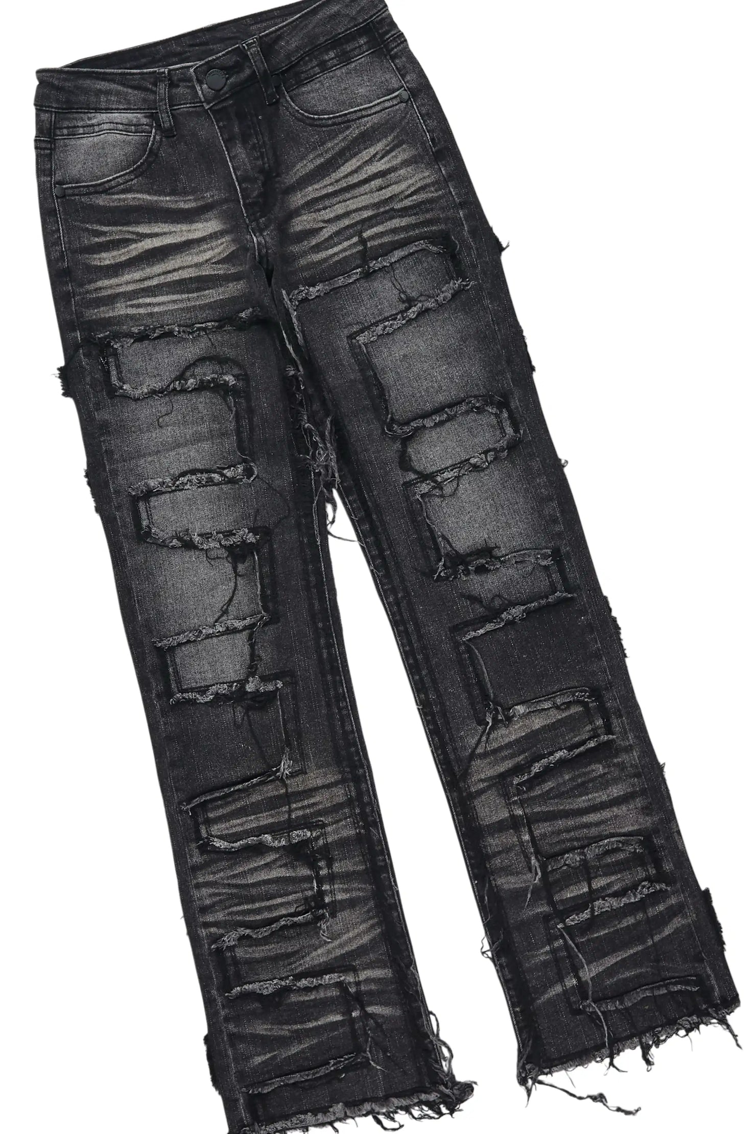 Boys Ezra White Long Sleeve T-Shirt & Shake Black Stacked Jean Set