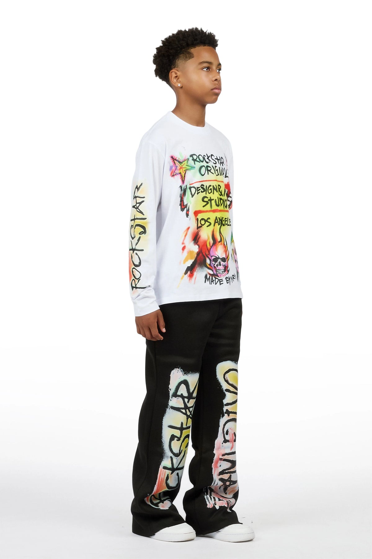 Boys Soweto White/Black Long Sleeve Graphic T-Shirt Track Set