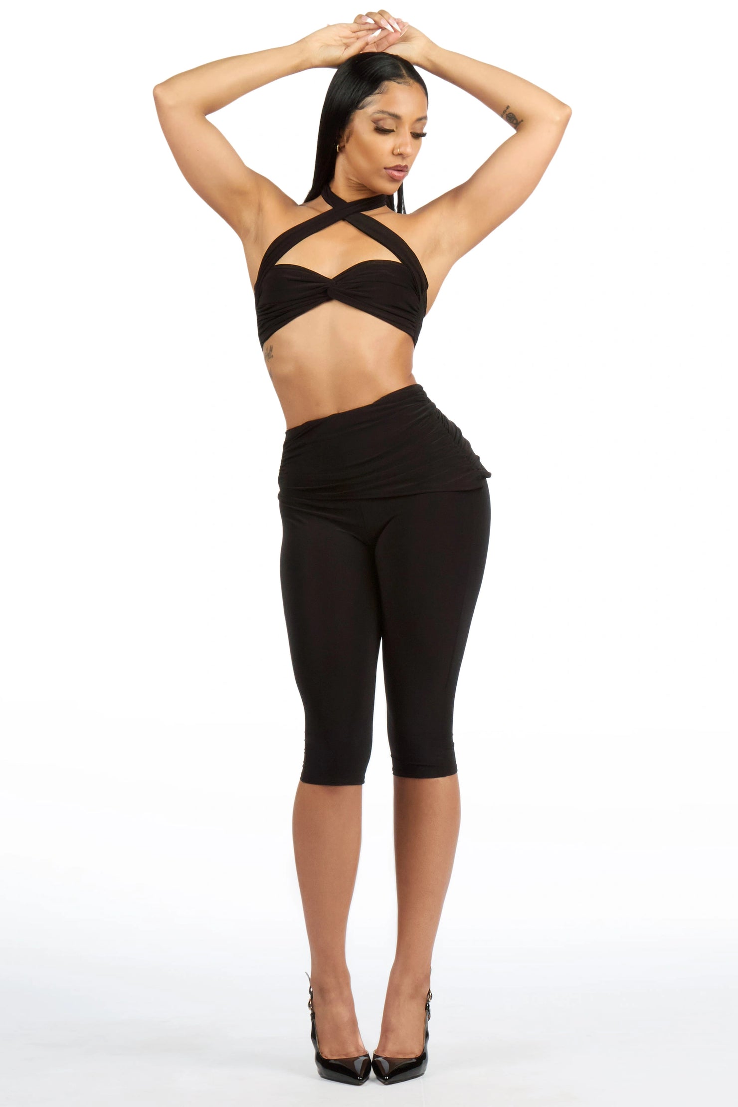 Pedal-Up Black Matching Capri Set