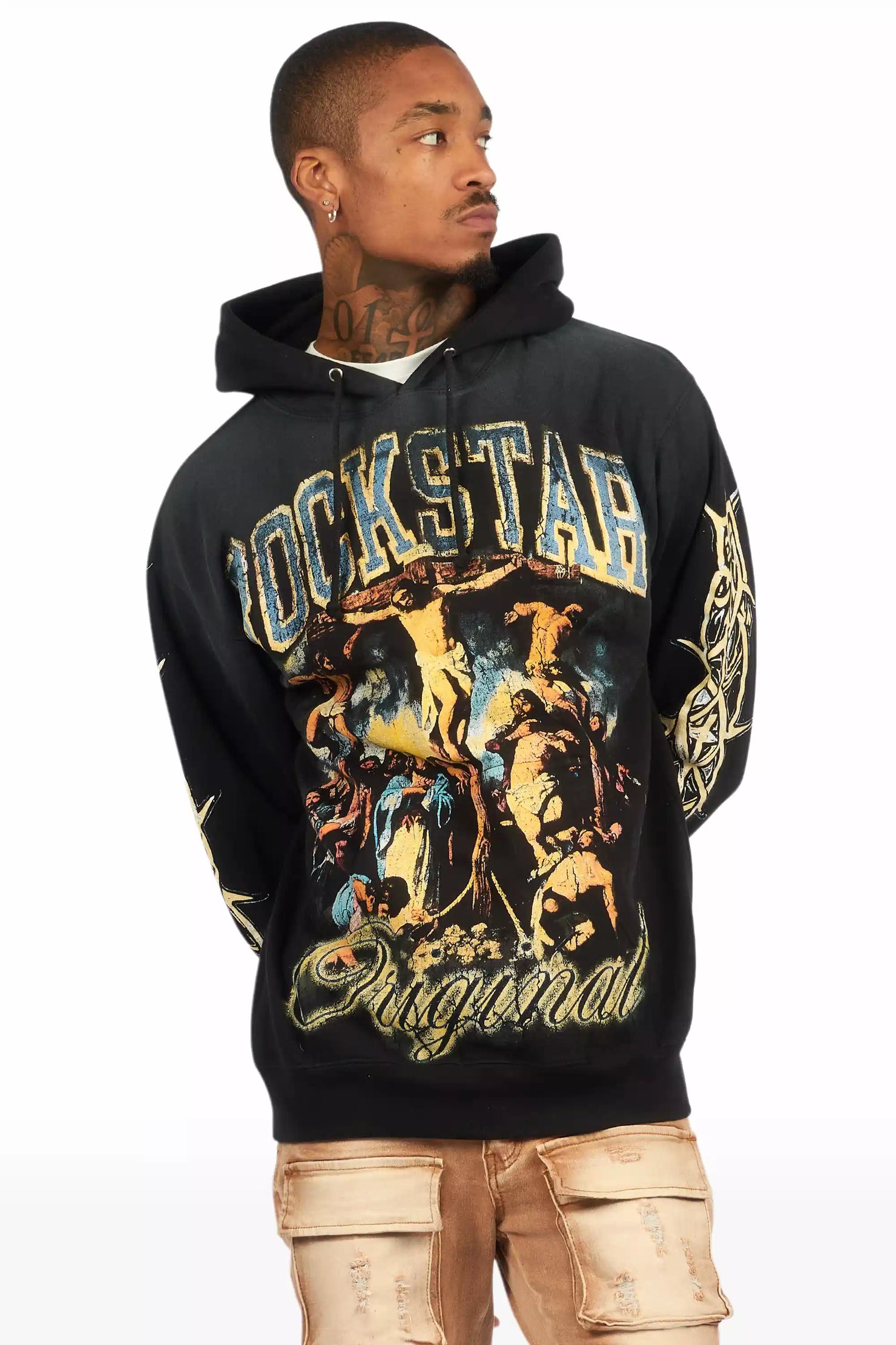 Waller Black Graphic Distressed Hoodie