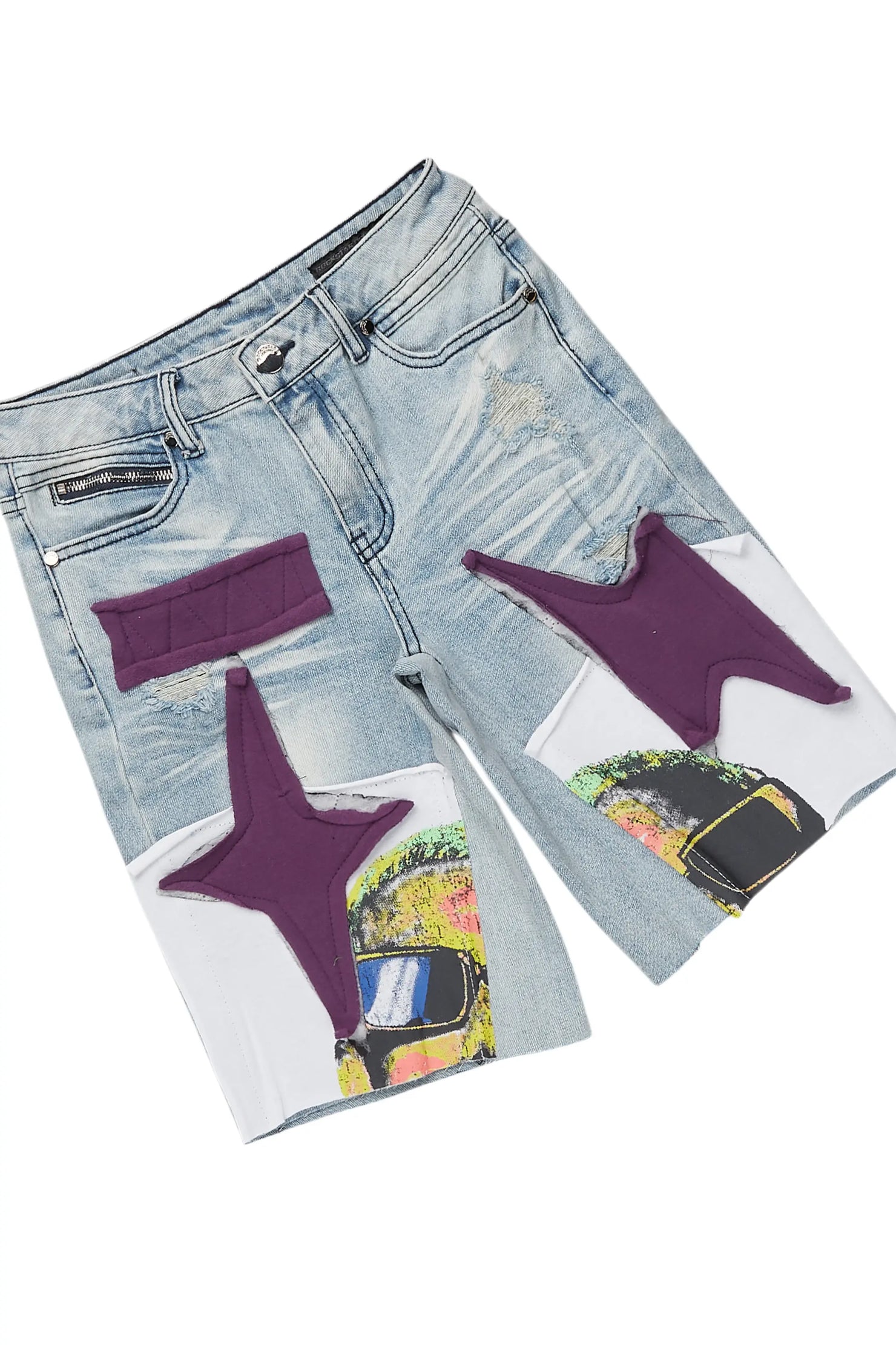 Boys Nesta White/Purple T-Shirt/Denim Short Set