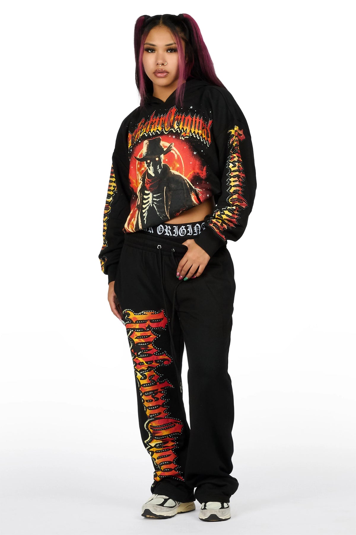 Anneleise Black Graphic Baggy Fit Track Set