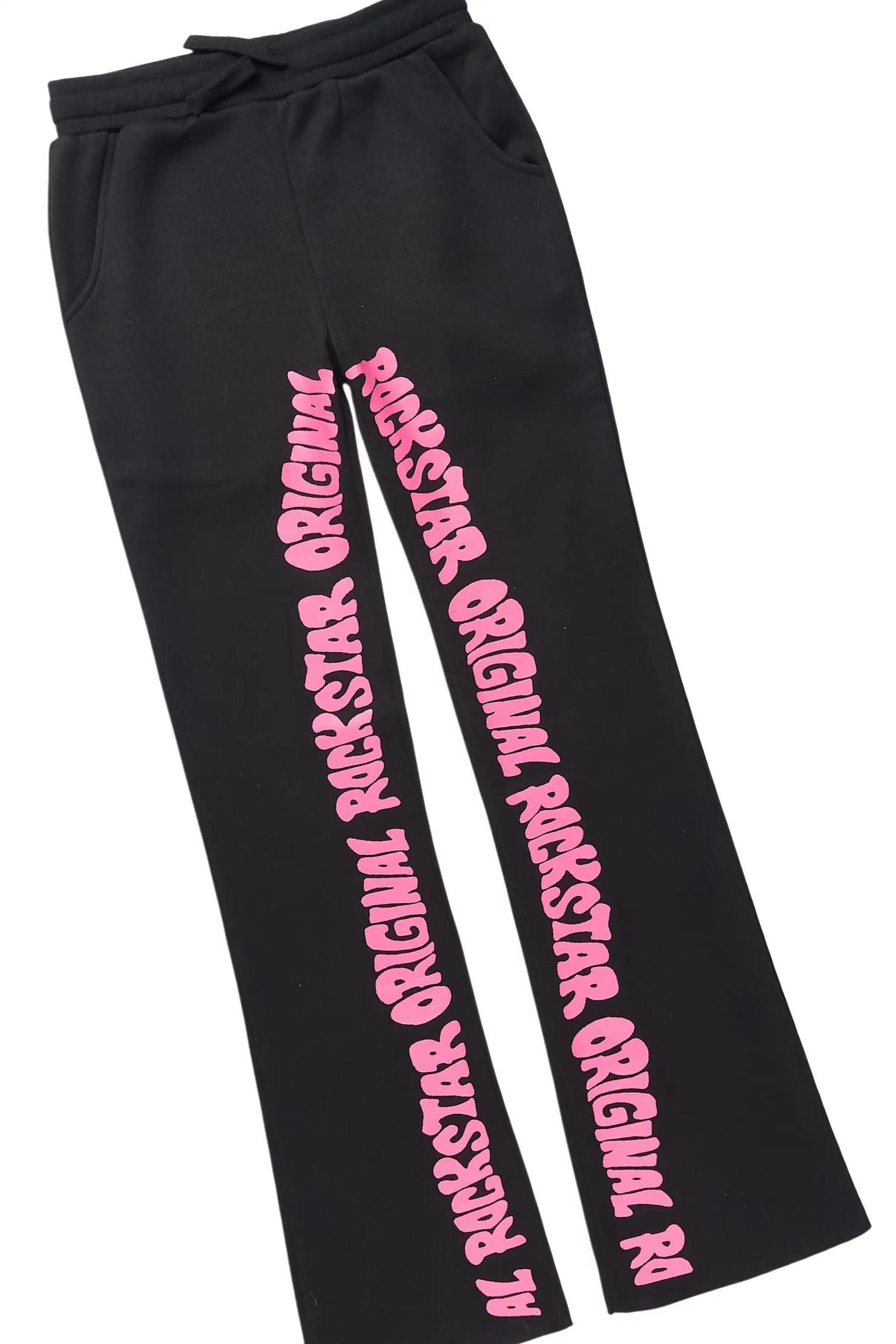 Girls Monique Black Double Layer T-Shirt Stacked Flare Track Pant Set