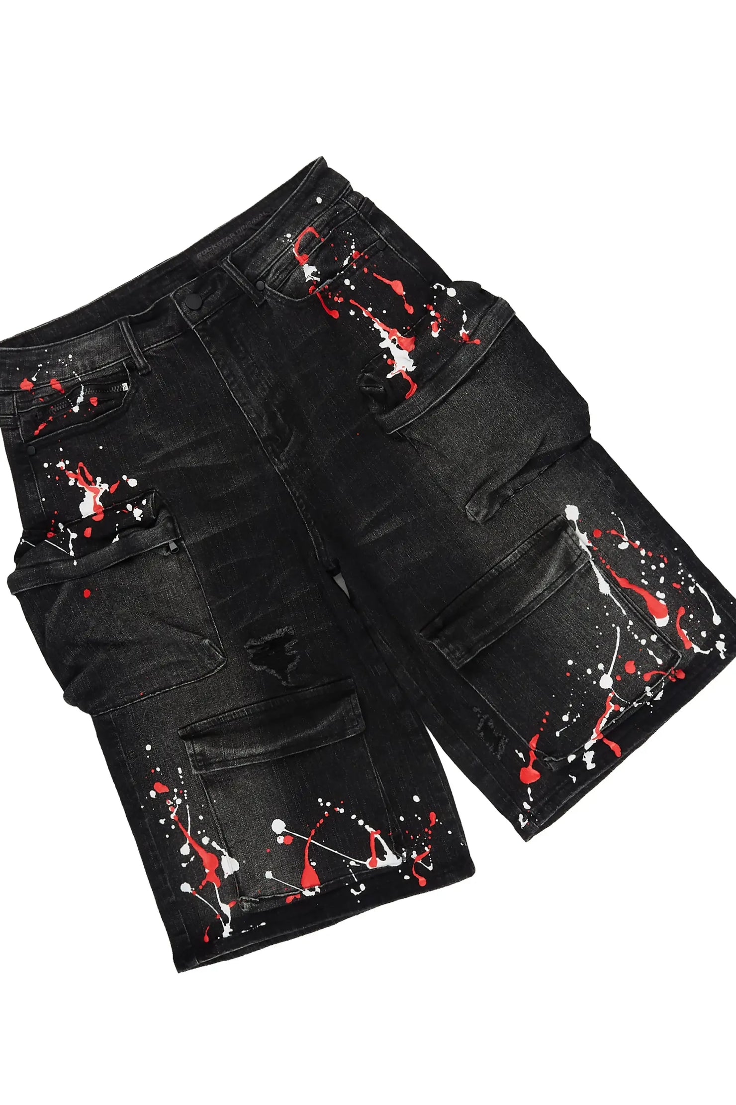 Saxon Black Graphic Cut Sleeve T-Shirt Denim Short Set