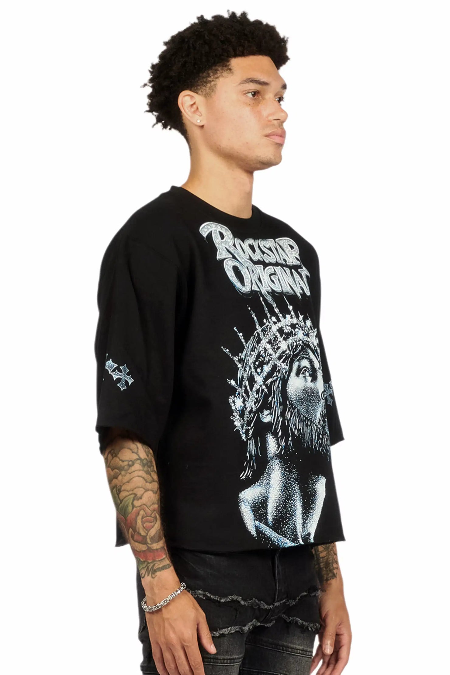 Darius Black Quarter Sleeve Boxy Sweatshirt