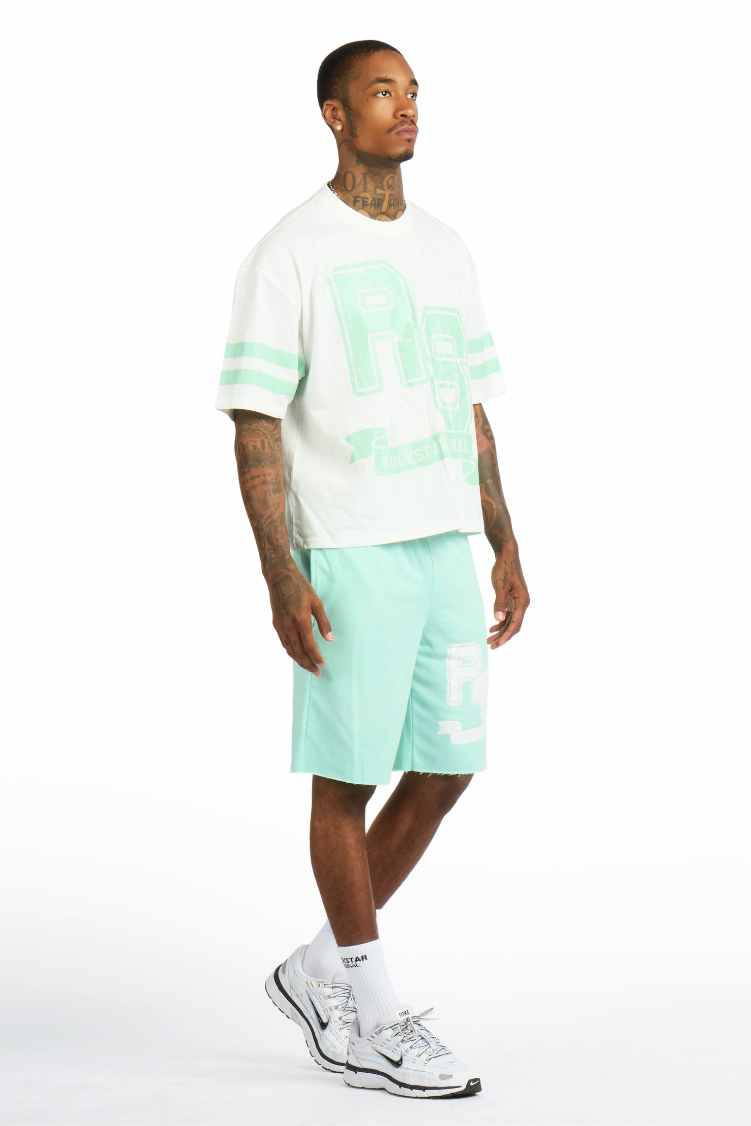 Alik White/Mint Crop Boxy Tee Short Set