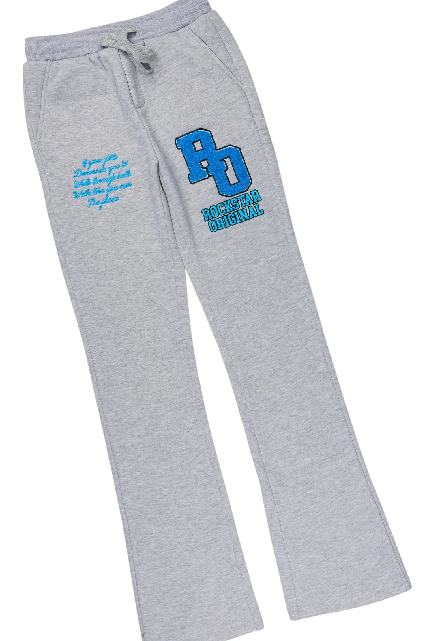 Girls Leslee Heather Grey/Blue Hoodie/Stacked Flare Track Set
