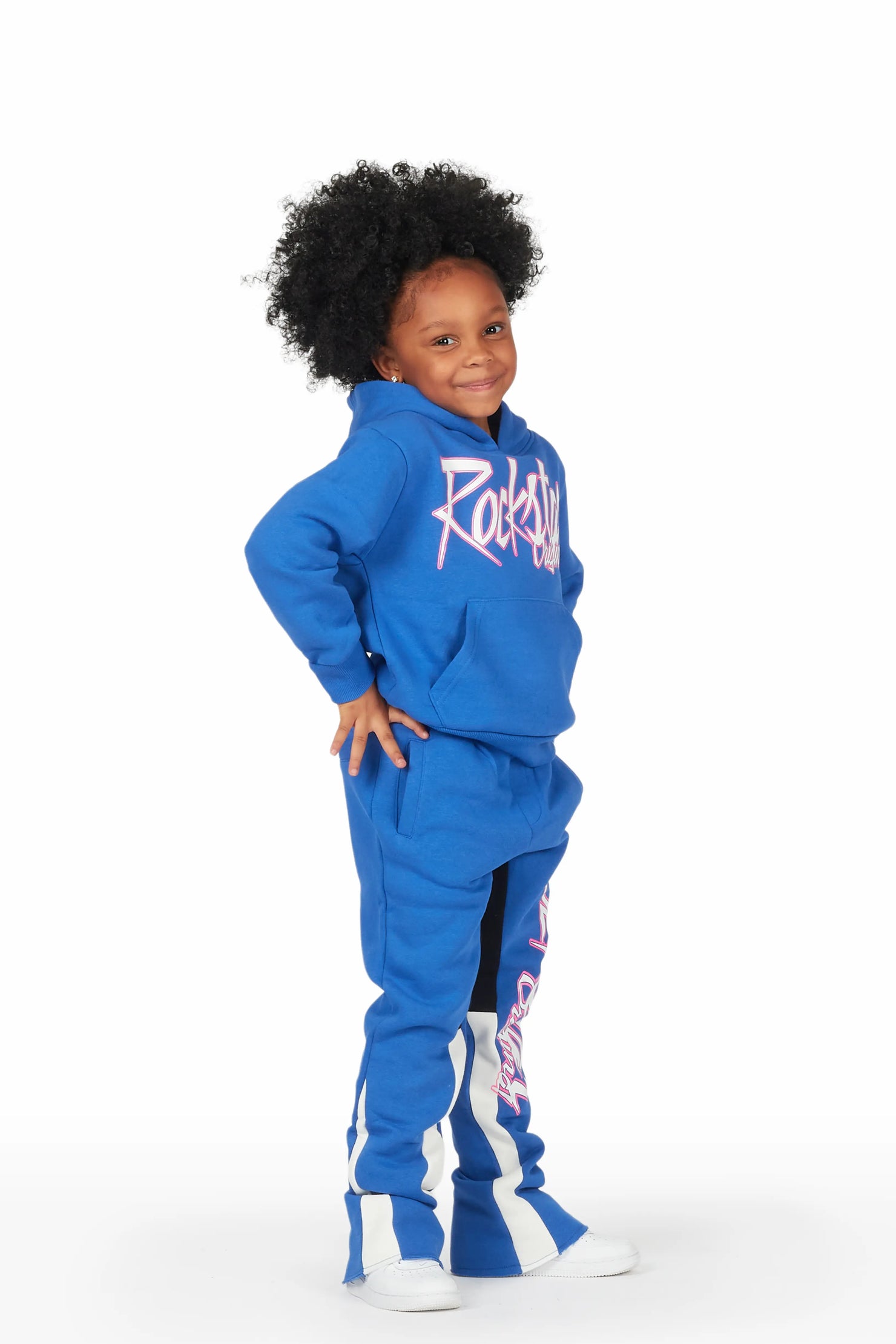 Girls Kalie Royal Blue Hoodie Stacked Flare Track Set