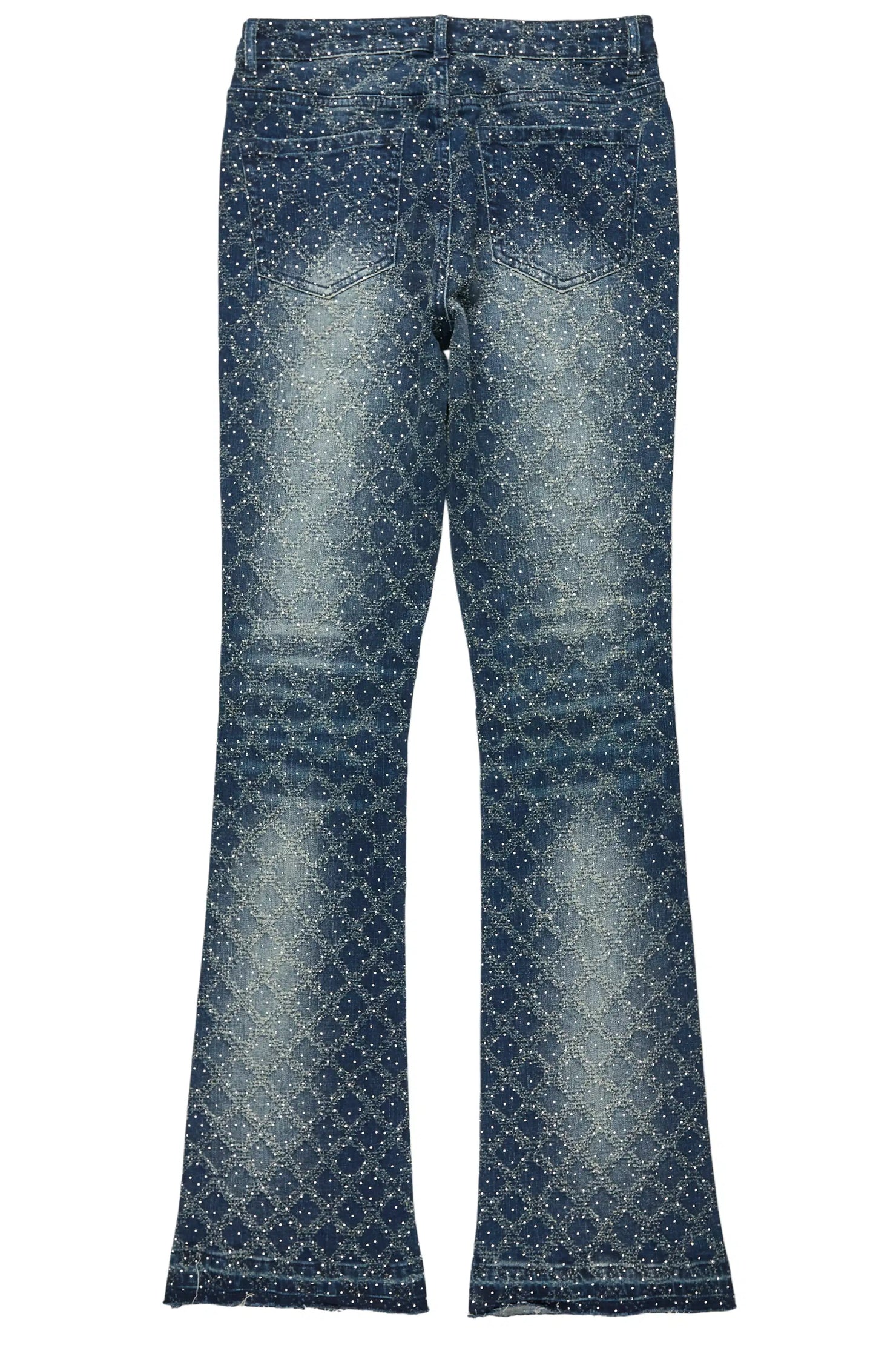 Sareka Dark Wash Rhinestone Stacked Flare Jean