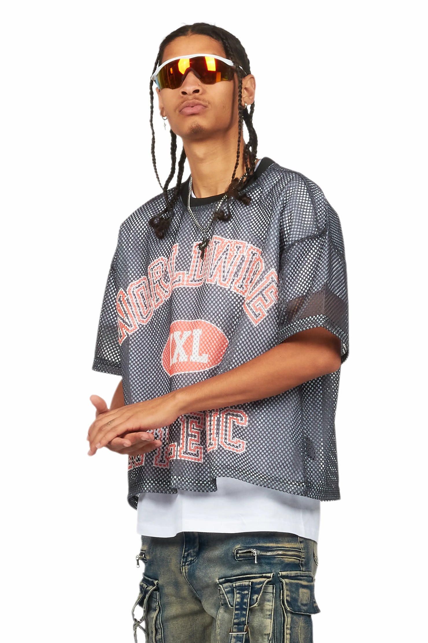 Sabas Black Graphic Crop Top Mesh Jersey