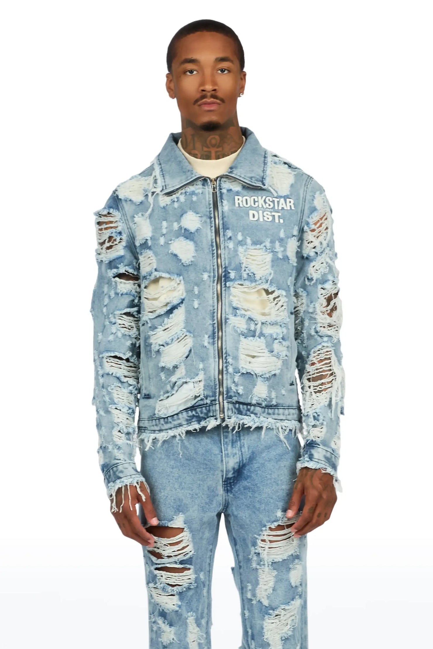 Faro Light Blue Denim Jacket/Stacked Flare Jean Set