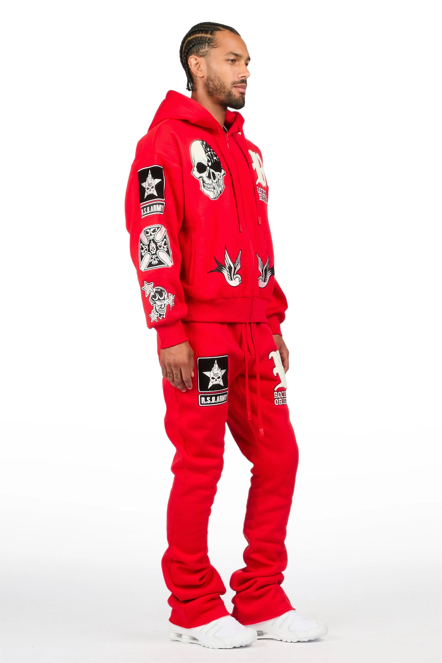Vidar Red Zip Up Hoodie Stacked Track Set