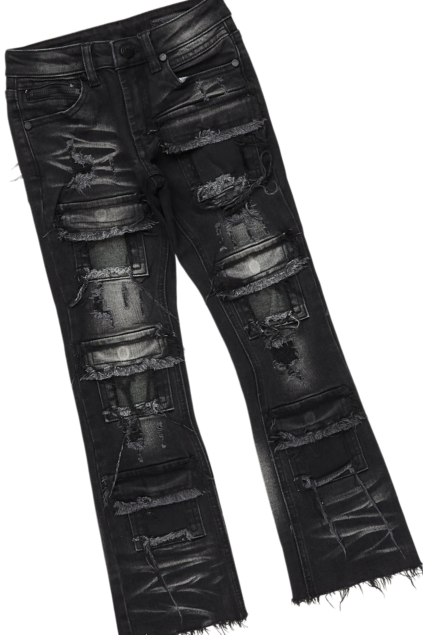 Boys Vicious Vintage Black Hoodie/Stacked Flare Jean Set