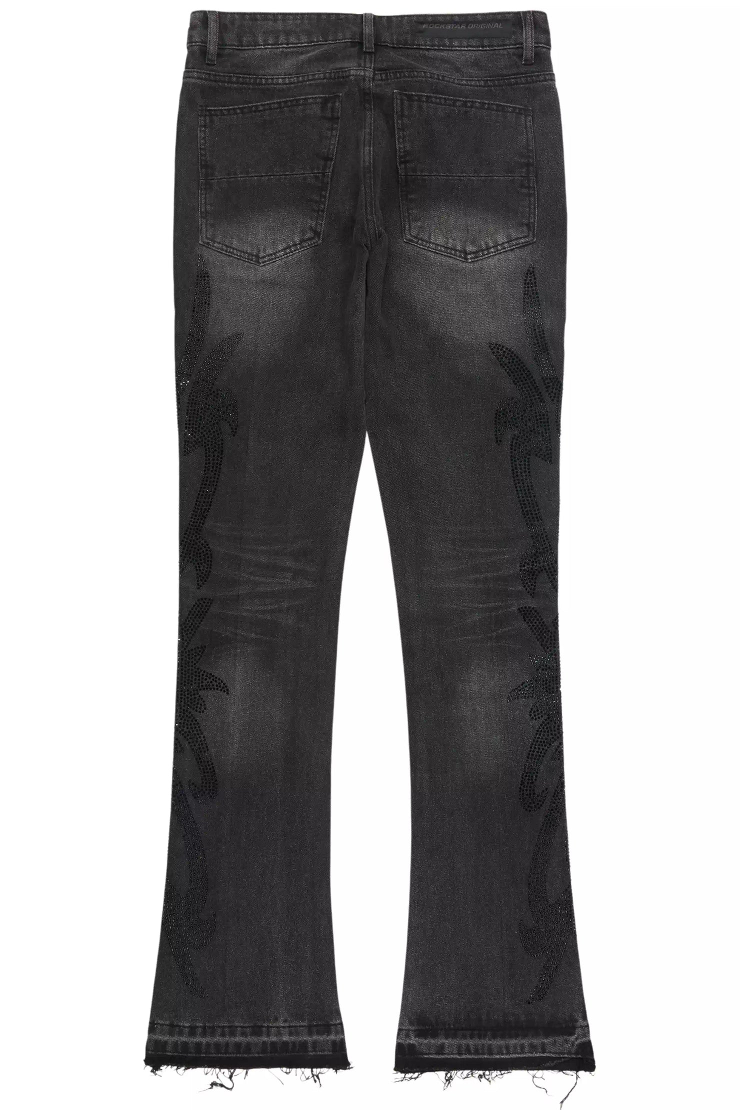 Shamaz Rhinestone Dark Grey Stacked Flare Jean