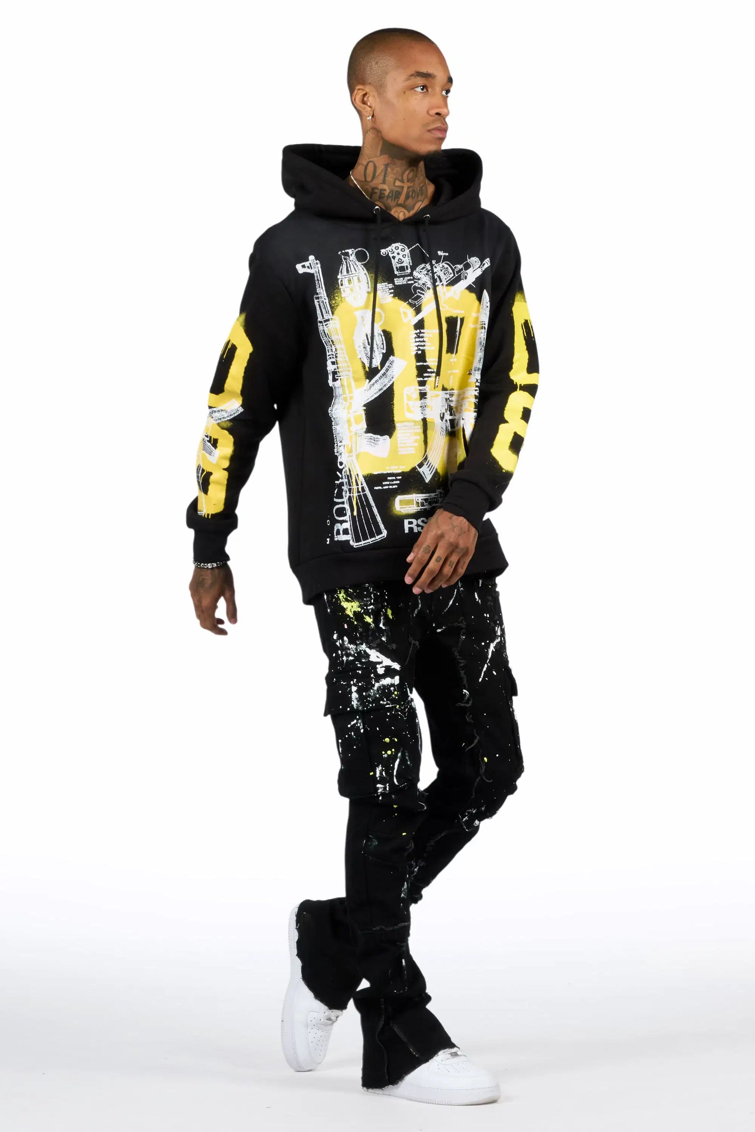 Nesta Black/Black Hoodie/Stacked Flare Jean Set
